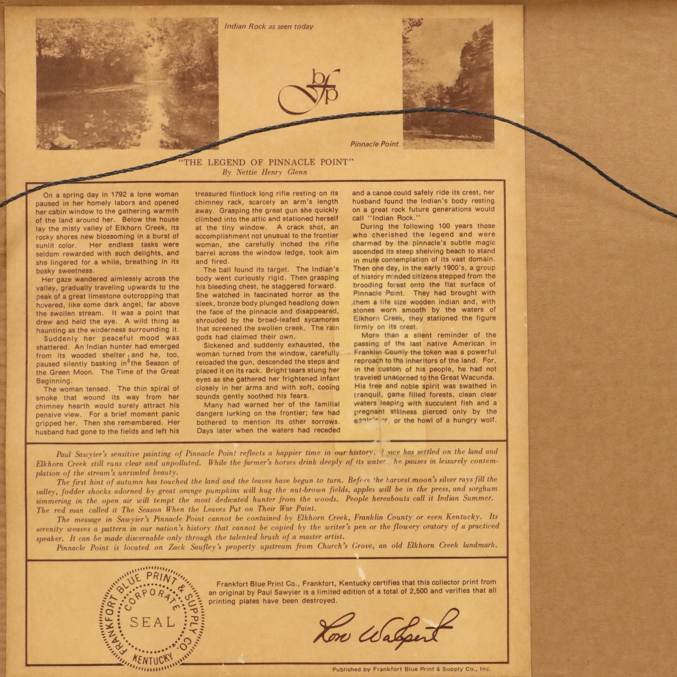 After Paul Sawyier Offset Lithograph "Pinnacle Point," Circa 1960