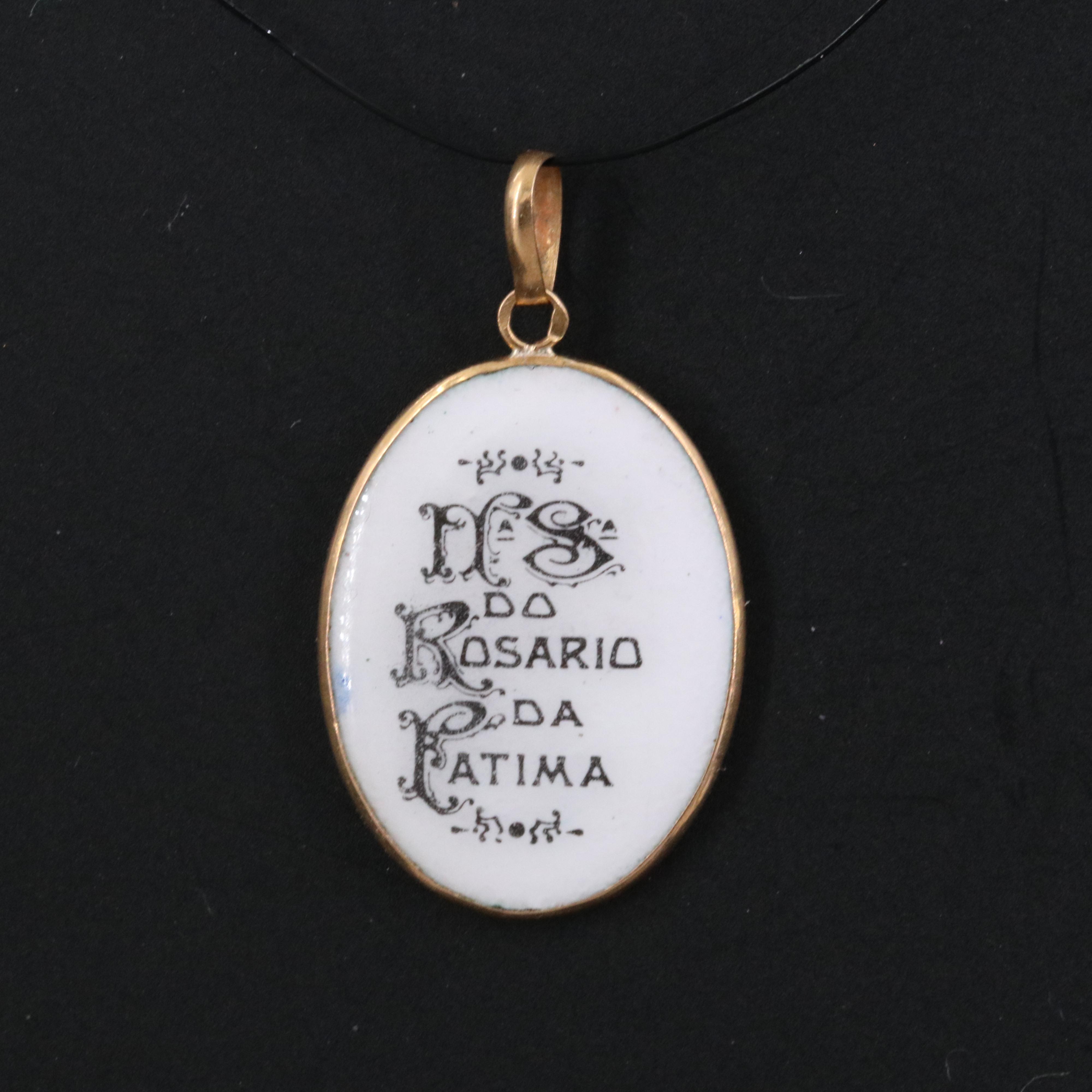 Portuguese 19K "Our Lady of the Holy Rosary of Fatima" Pendant