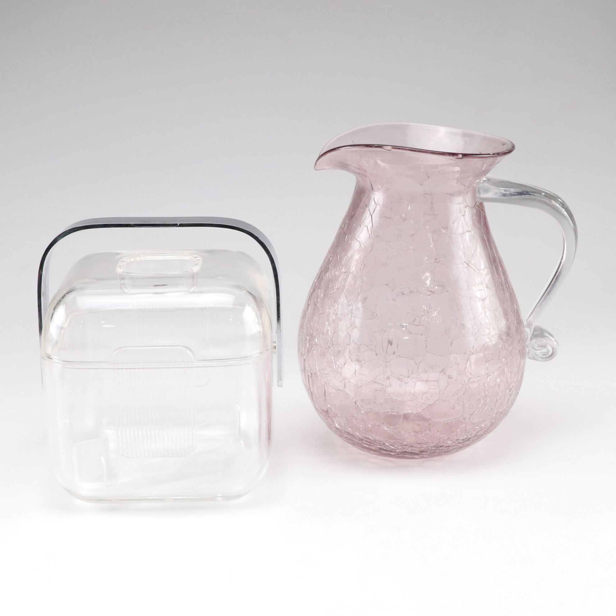 Guzzini "Amanda" Ice Bucket with Blown Crackle Glass Pitcher