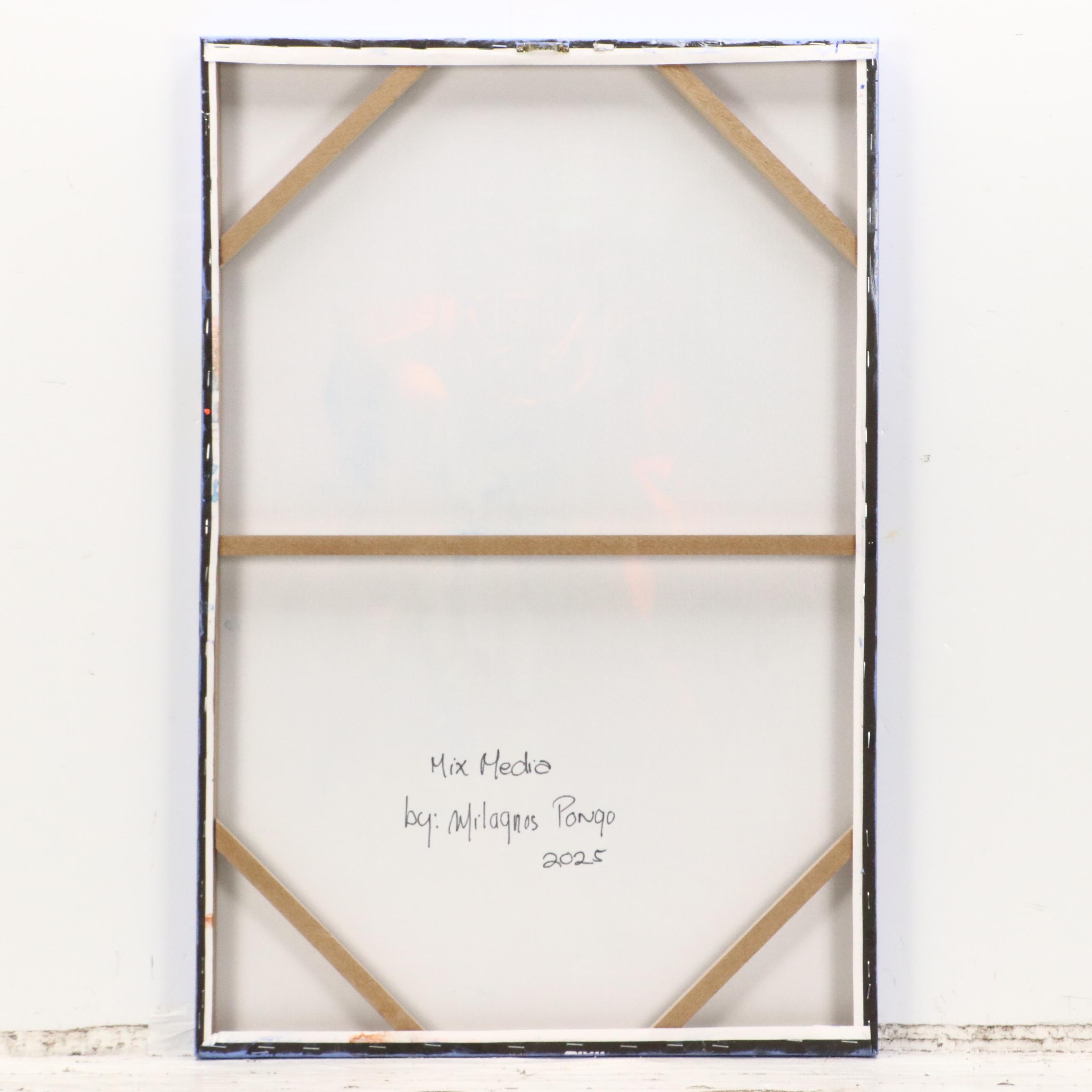 Milagros Pongo Blue Abstract Mixed Media Acrylic Painting, 2025