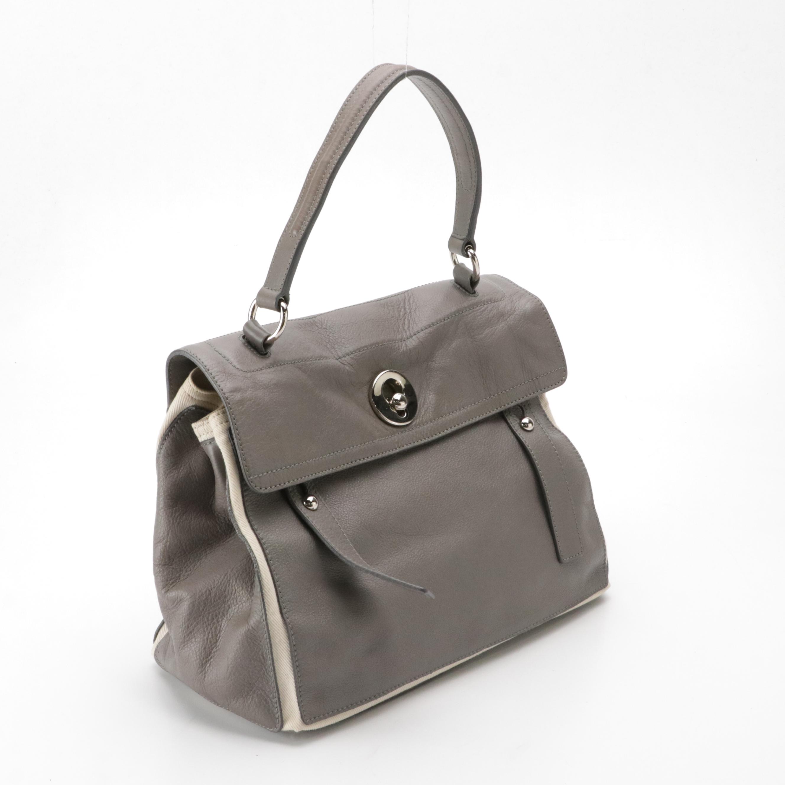Yves Saint Laurent Muse Two Shoulder Bag in Gray Calfskin Leather and Canvas
