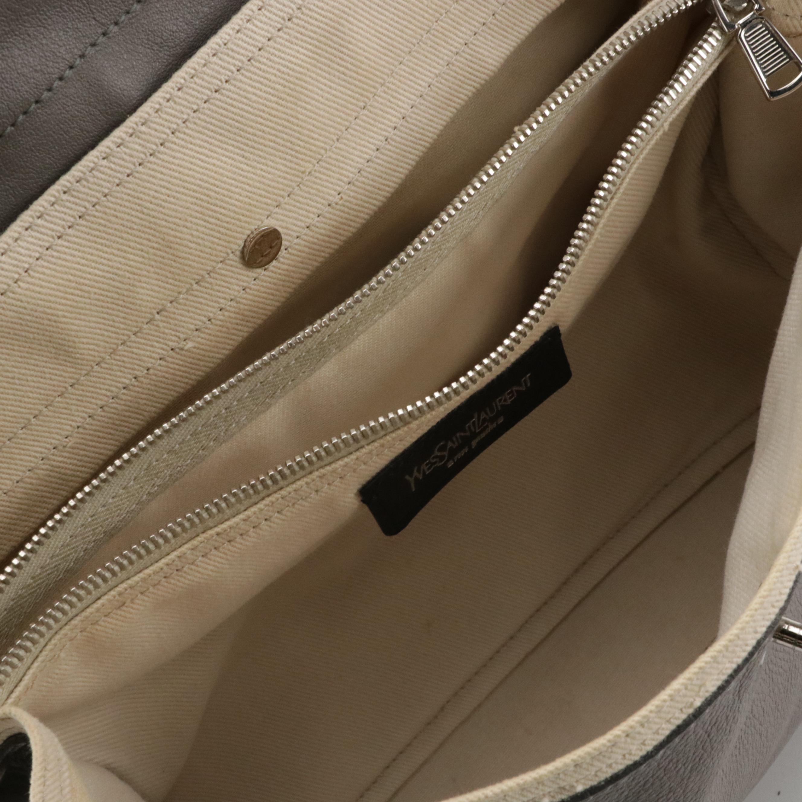 Yves Saint Laurent Muse Two Shoulder Bag in Gray Calfskin Leather and Canvas