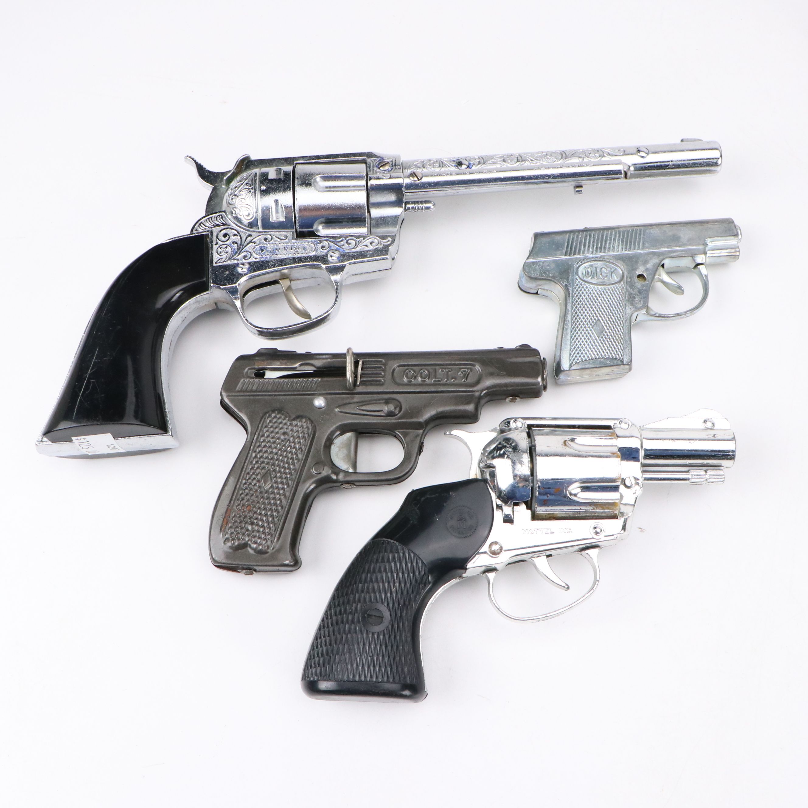 Hubley Padlock Cap Gun with Wild West Coin Bank and More Vintage Toy Guns