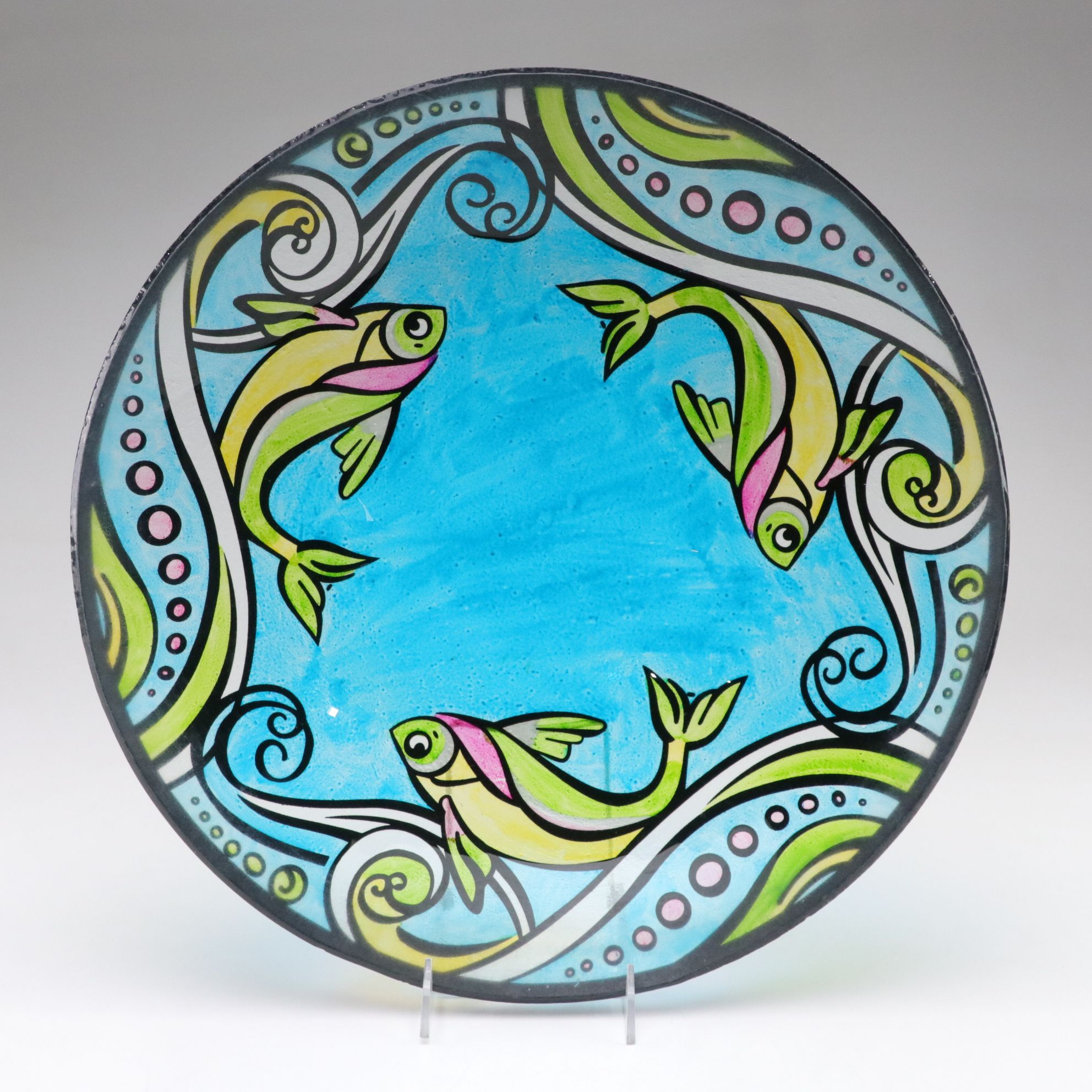 Painted Fish Motif Glass Bowl