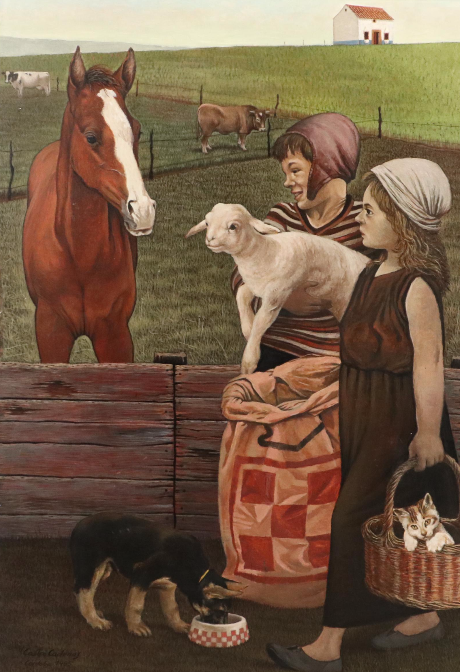 Castro Cadenas Large Realist Oil Painting "Cordoba," 1985