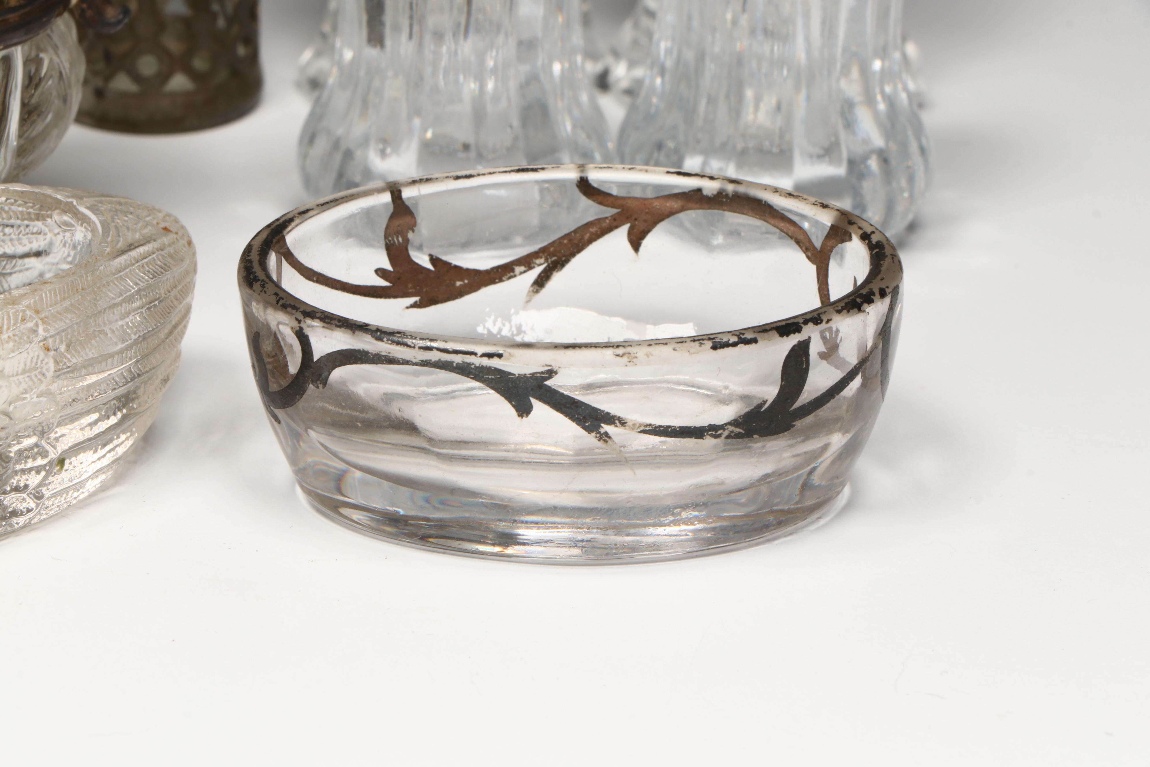 Sterling Salt Spoons with Glass Salt Cellars, Early to Mid-20th Century