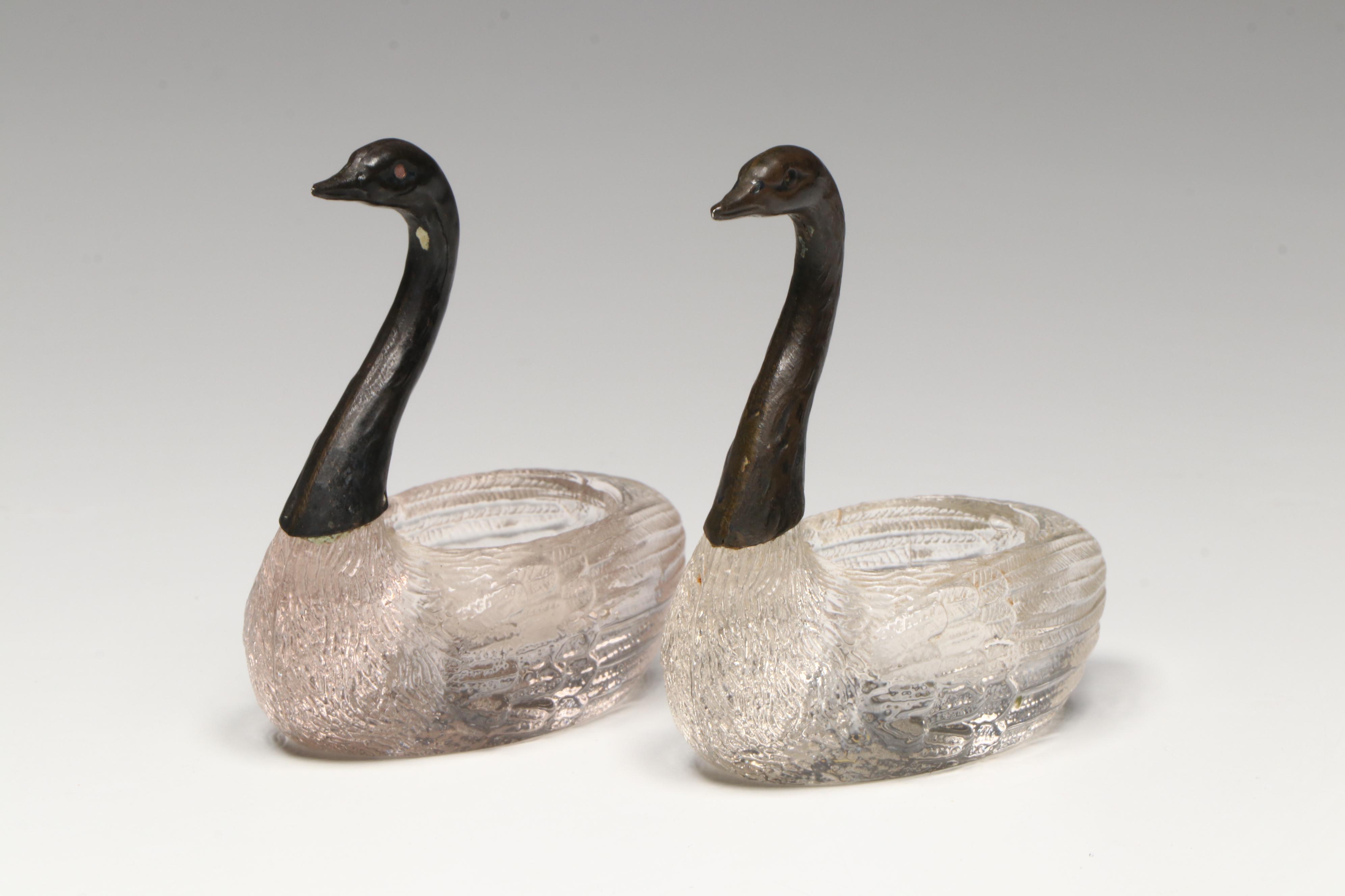 Sterling Salt Spoons with Glass Salt Cellars, Early to Mid-20th Century
