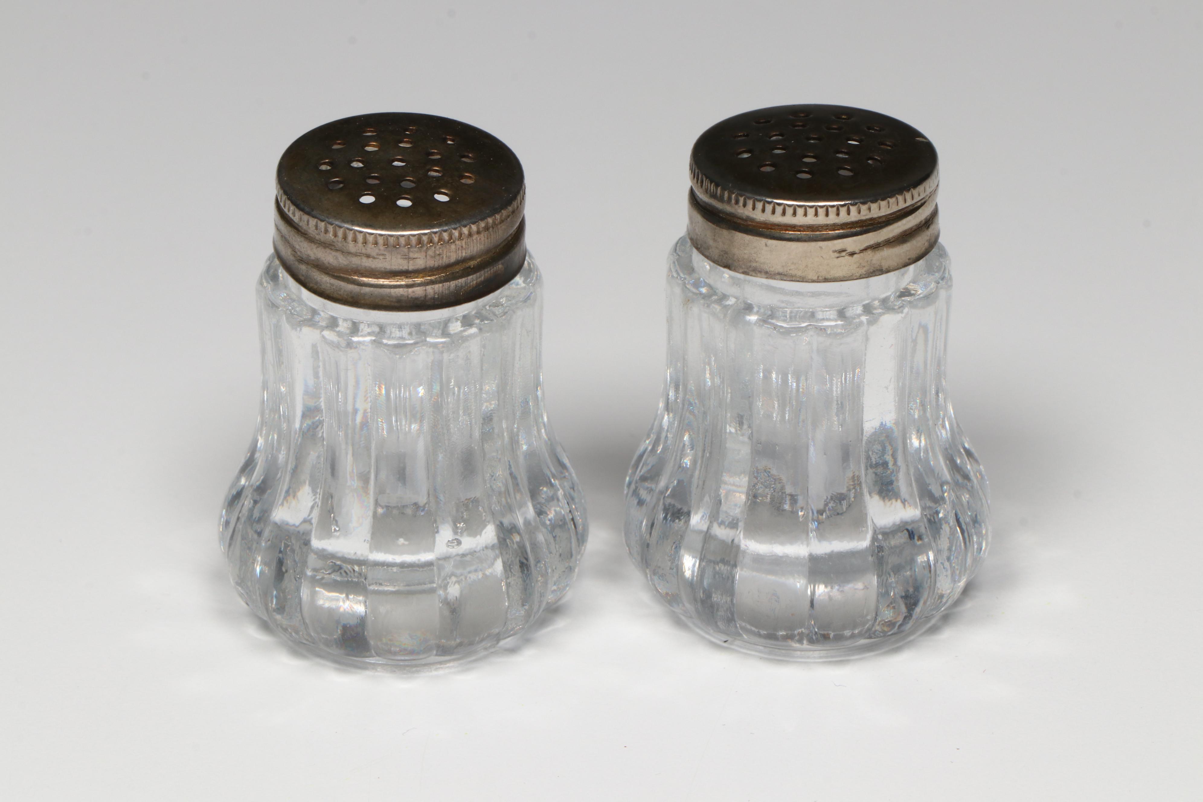 Sterling Salt Spoons with Glass Salt Cellars, Early to Mid-20th Century