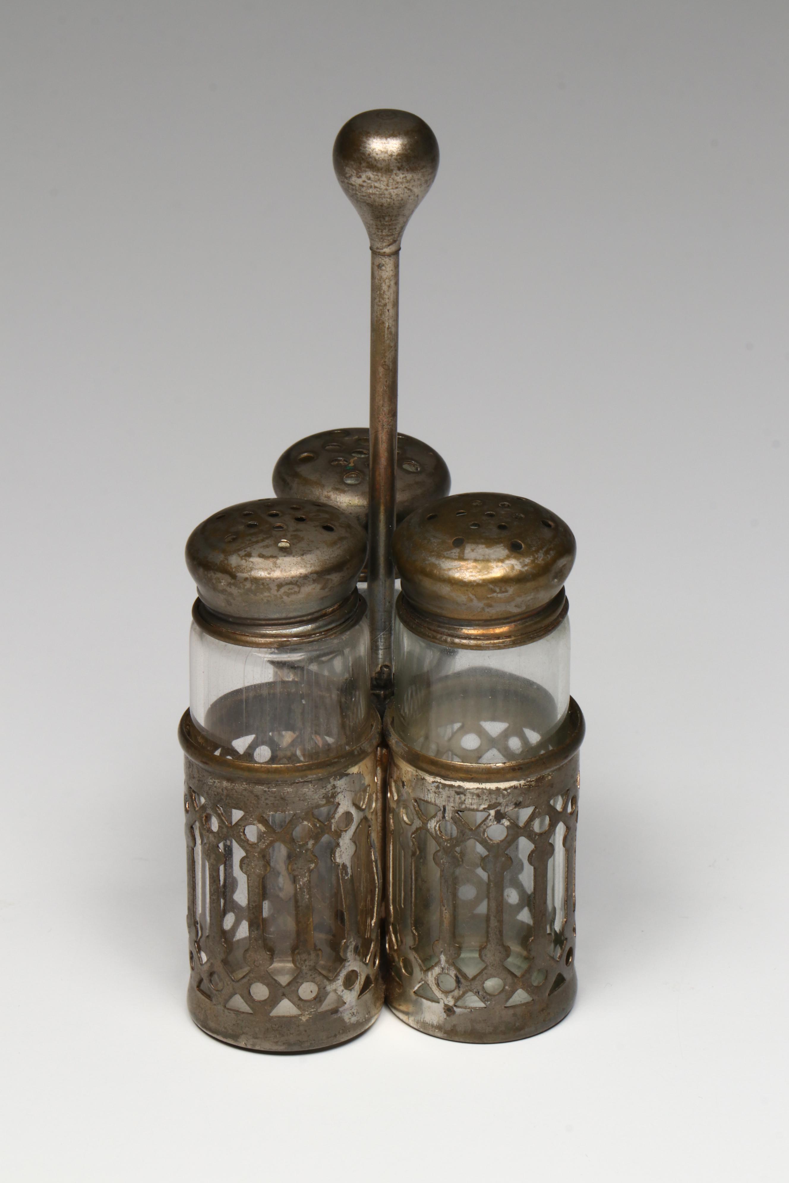 Sterling Salt Spoons with Glass Salt Cellars, Early to Mid-20th Century