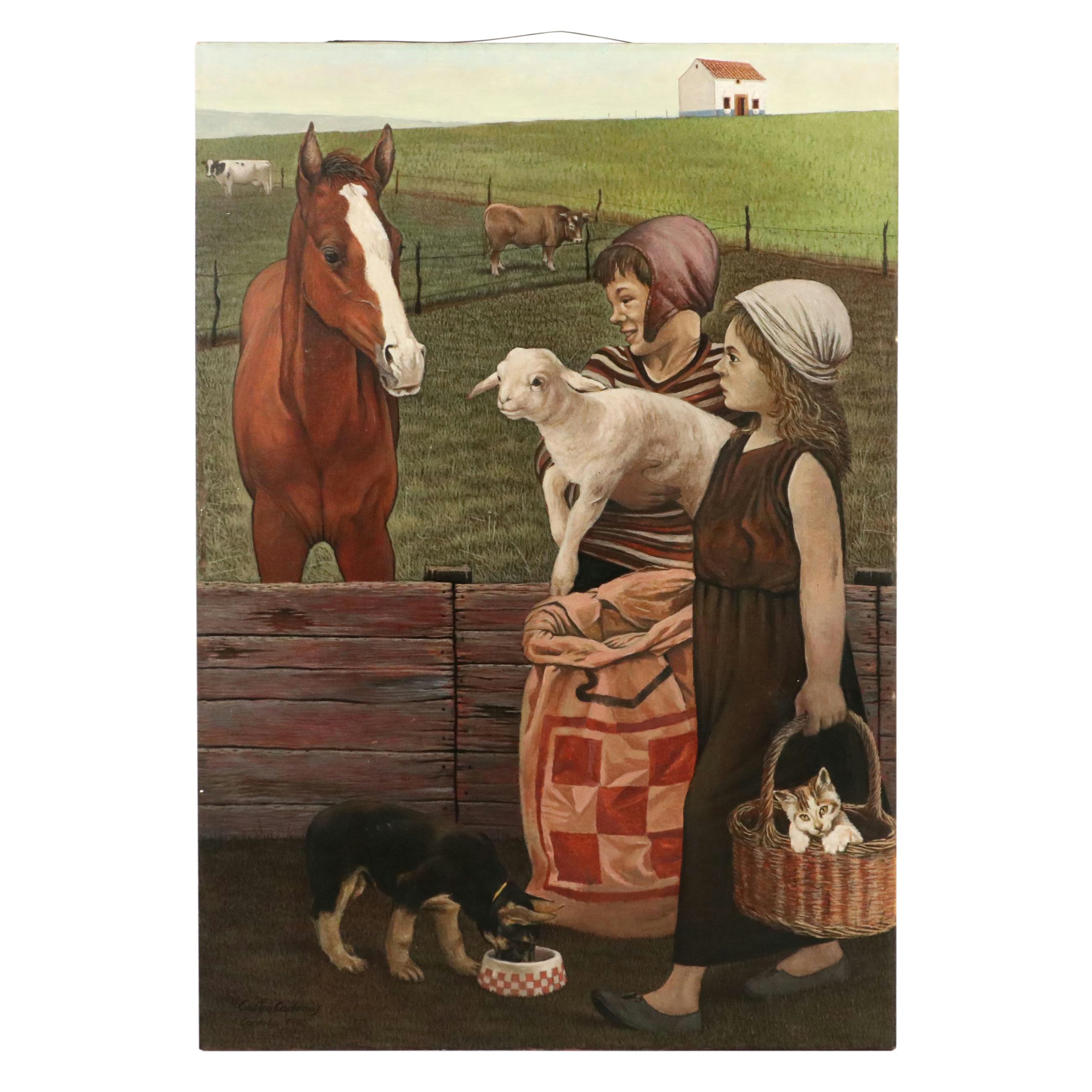 Castro Cadenas Large Realist Oil Painting "Cordoba," 1985