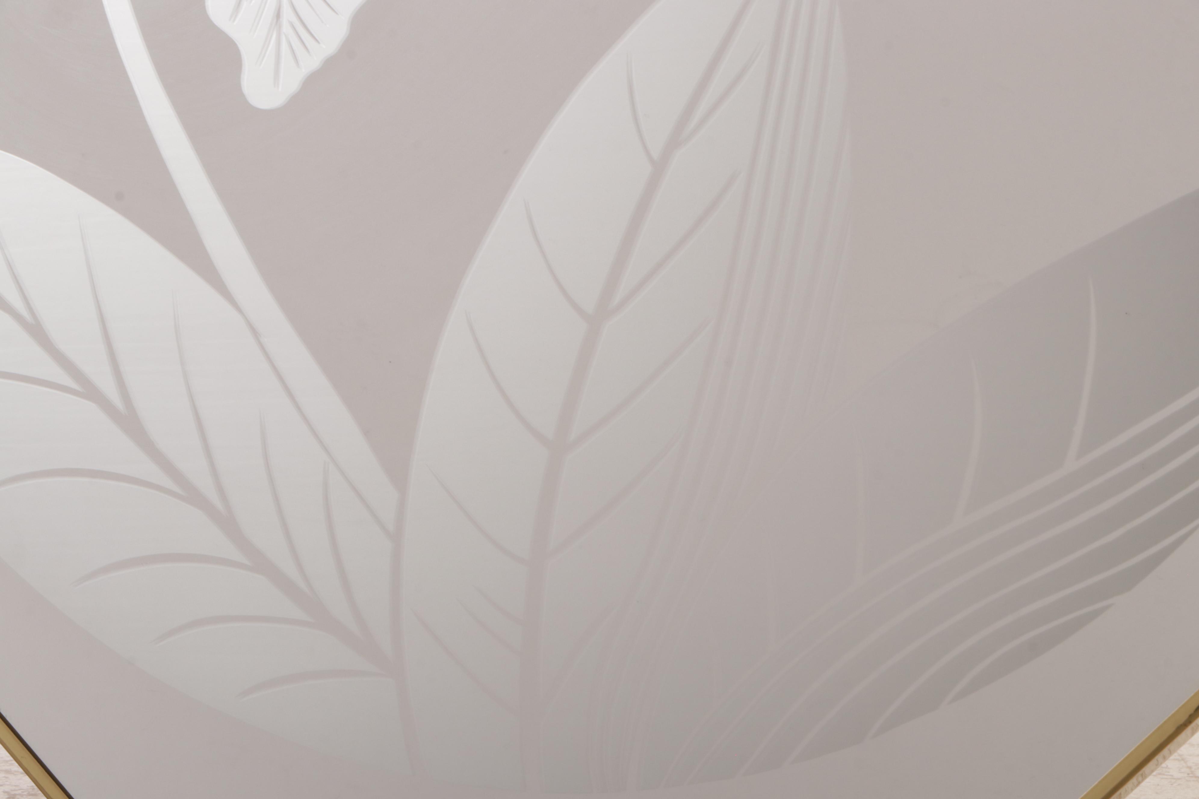 Octagonal Wall Mirror with Etched Flower Motif