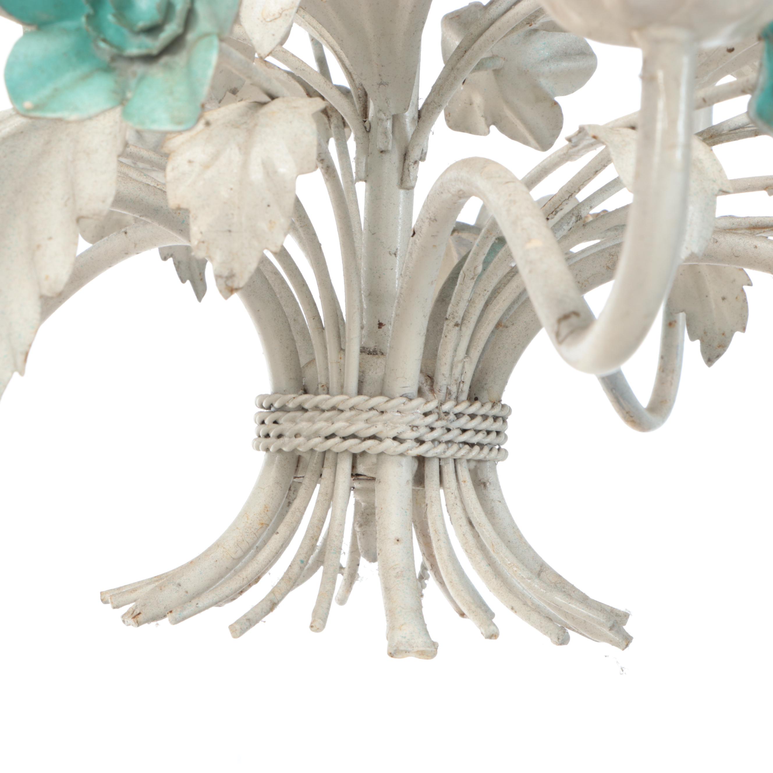 Italianate Mid Century Style Tole Painted Lotus Blossoms Chandelier