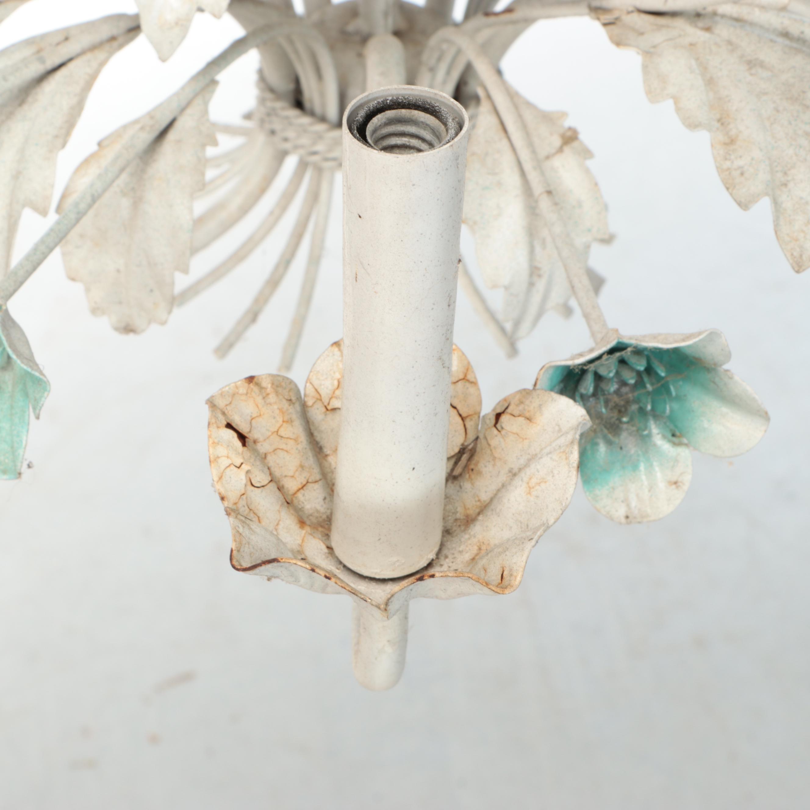 Italianate Mid Century Style Tole Painted Lotus Blossoms Chandelier