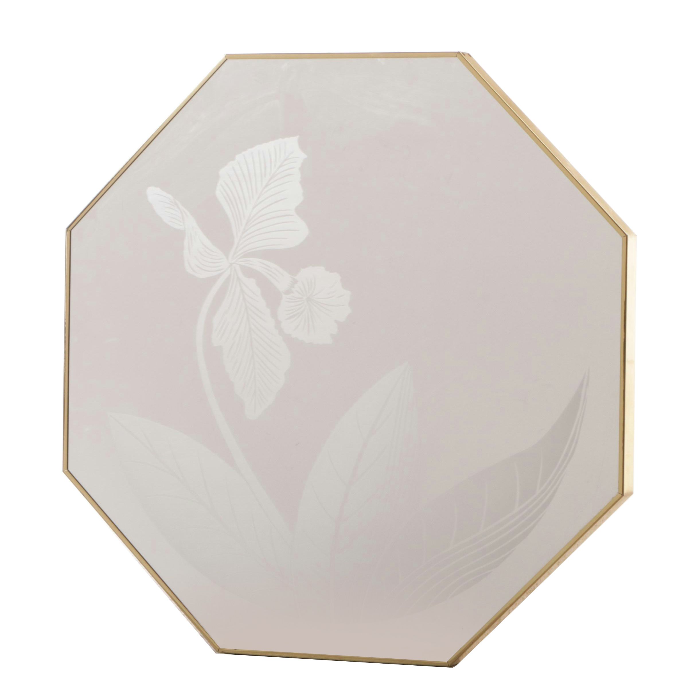 Octagonal Wall Mirror with Etched Flower Motif