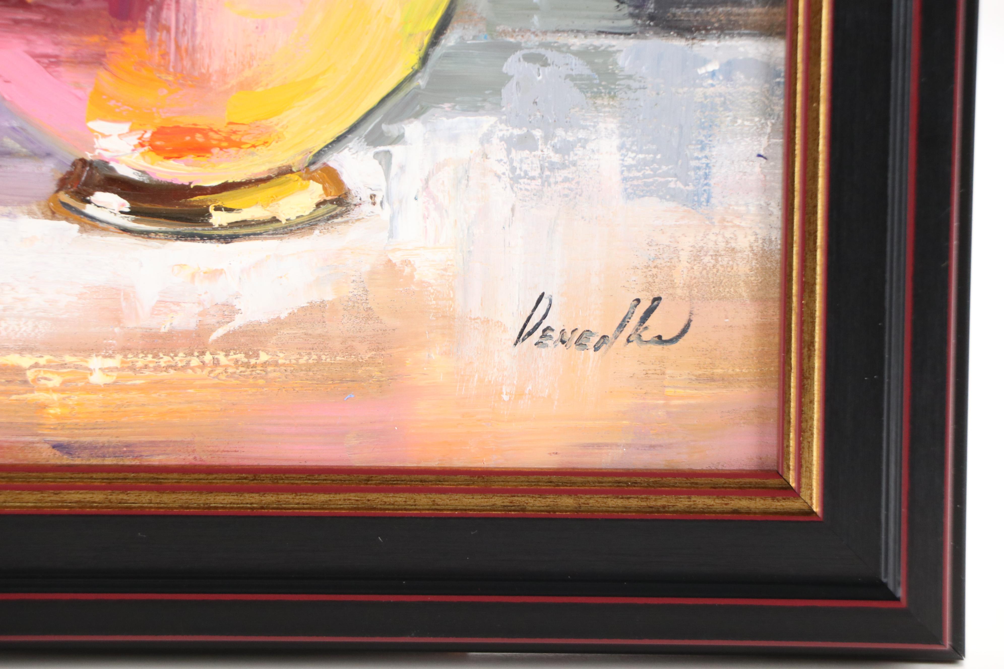 Natalia Demenko Still Life Oil Painting of Stacked Teacups, 21st Century