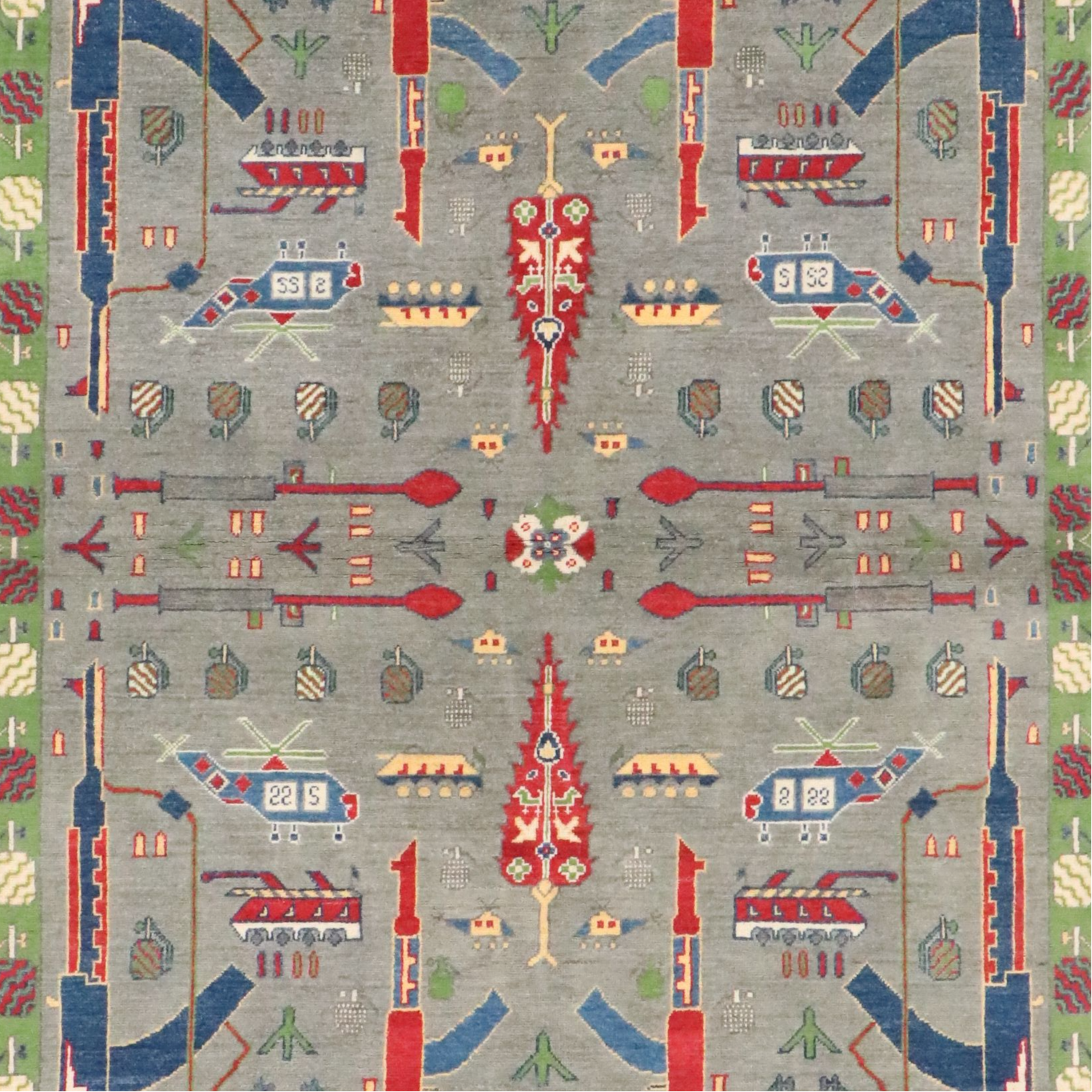 5'7 x 8' Hand-Knotted Afghan Pictorial War Area Rug