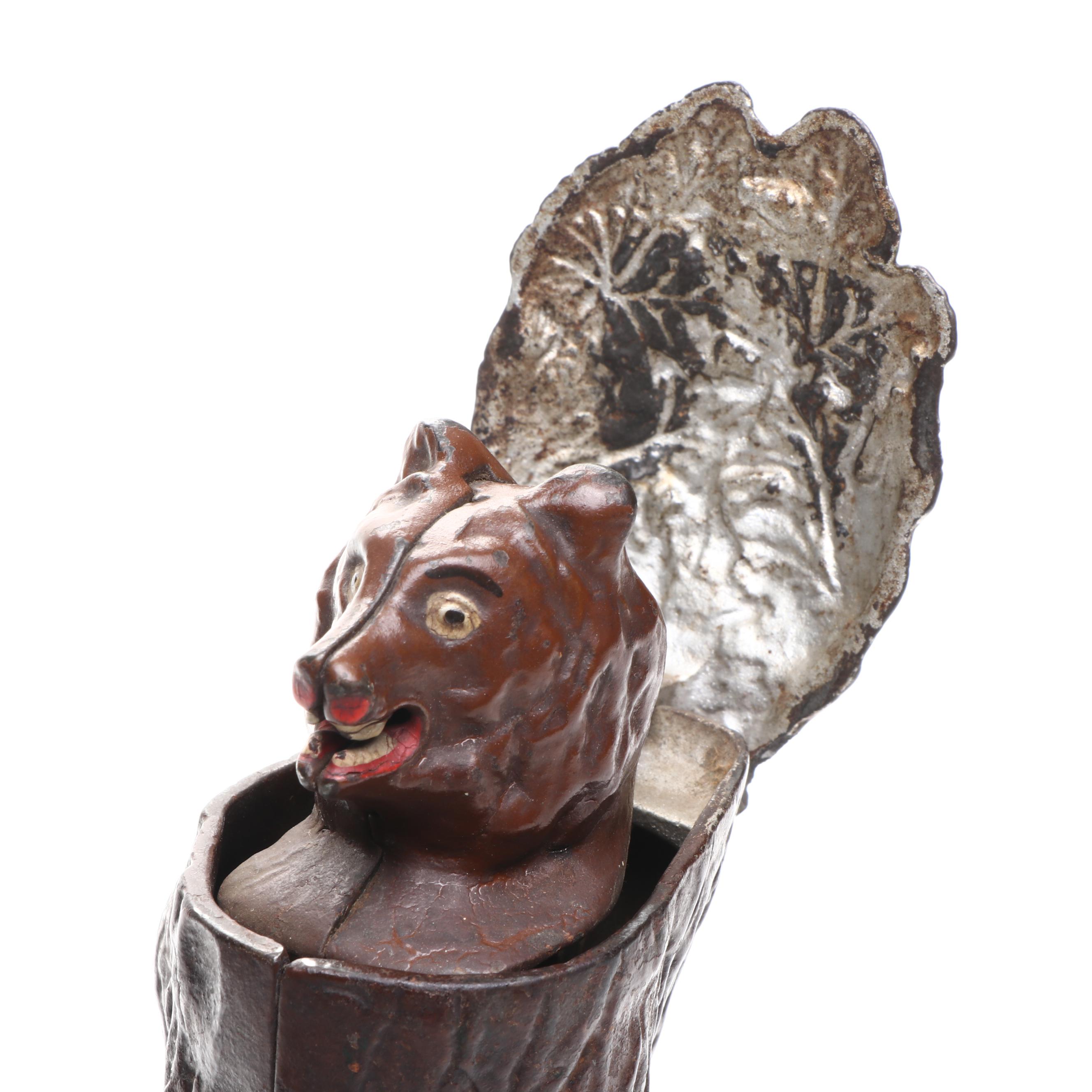 "Teddy and the Bear" Cast Iron Mechanical Coin Bank, Early 20th Century