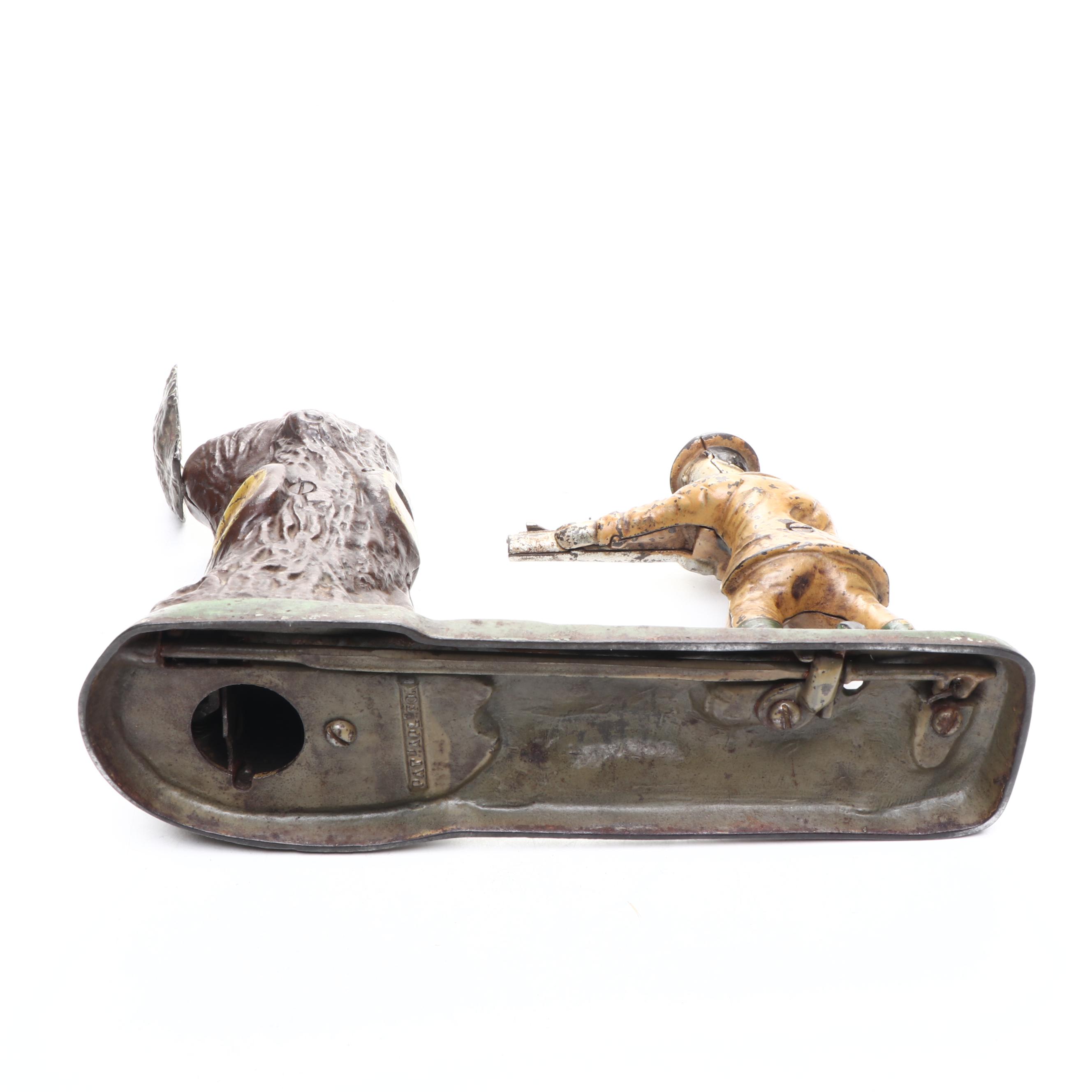 "Teddy and the Bear" Cast Iron Mechanical Coin Bank, Early 20th Century