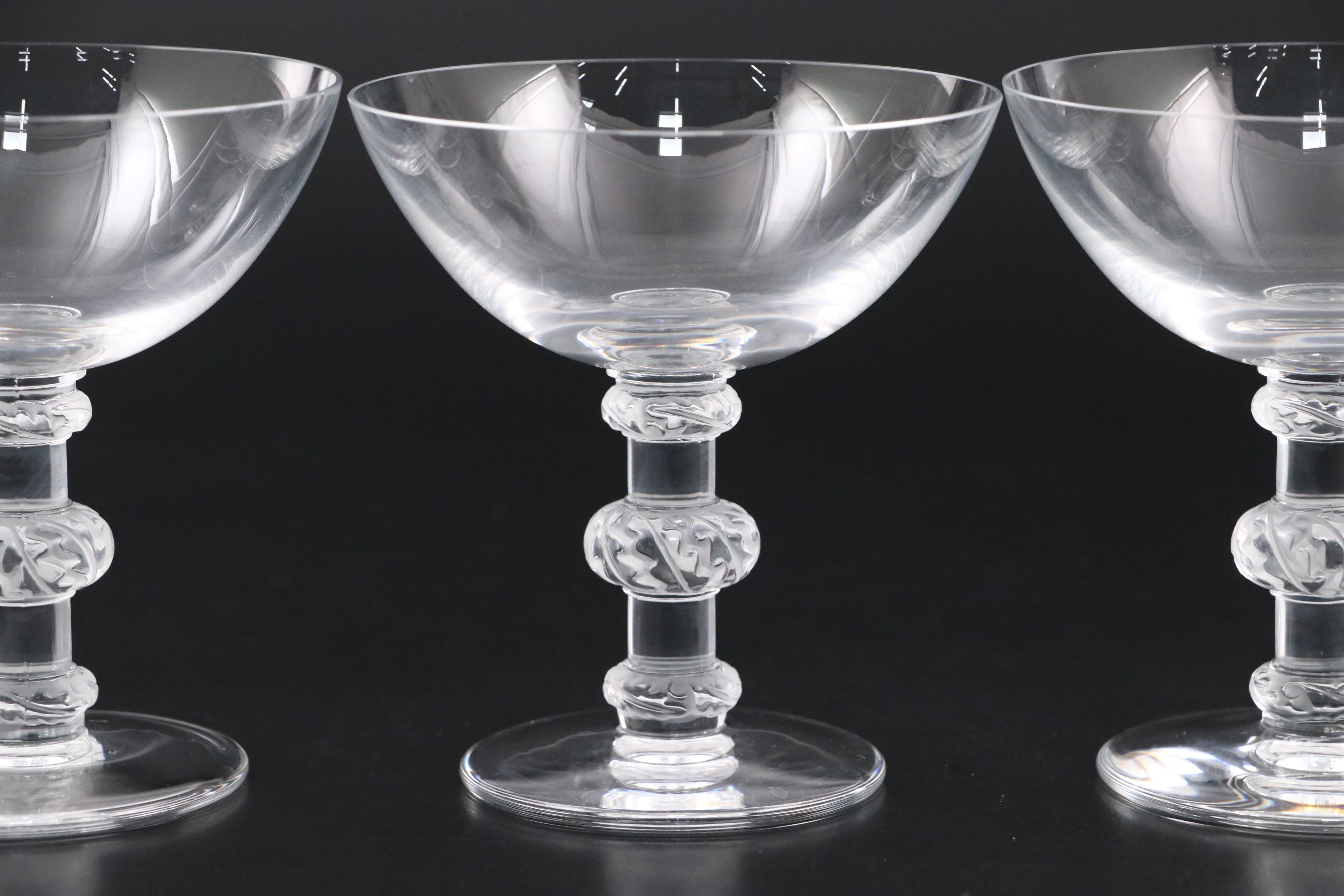 Lalique "Saint Hubert" Champagne / Tall Sherbet Glasses, Mid-20th Century
