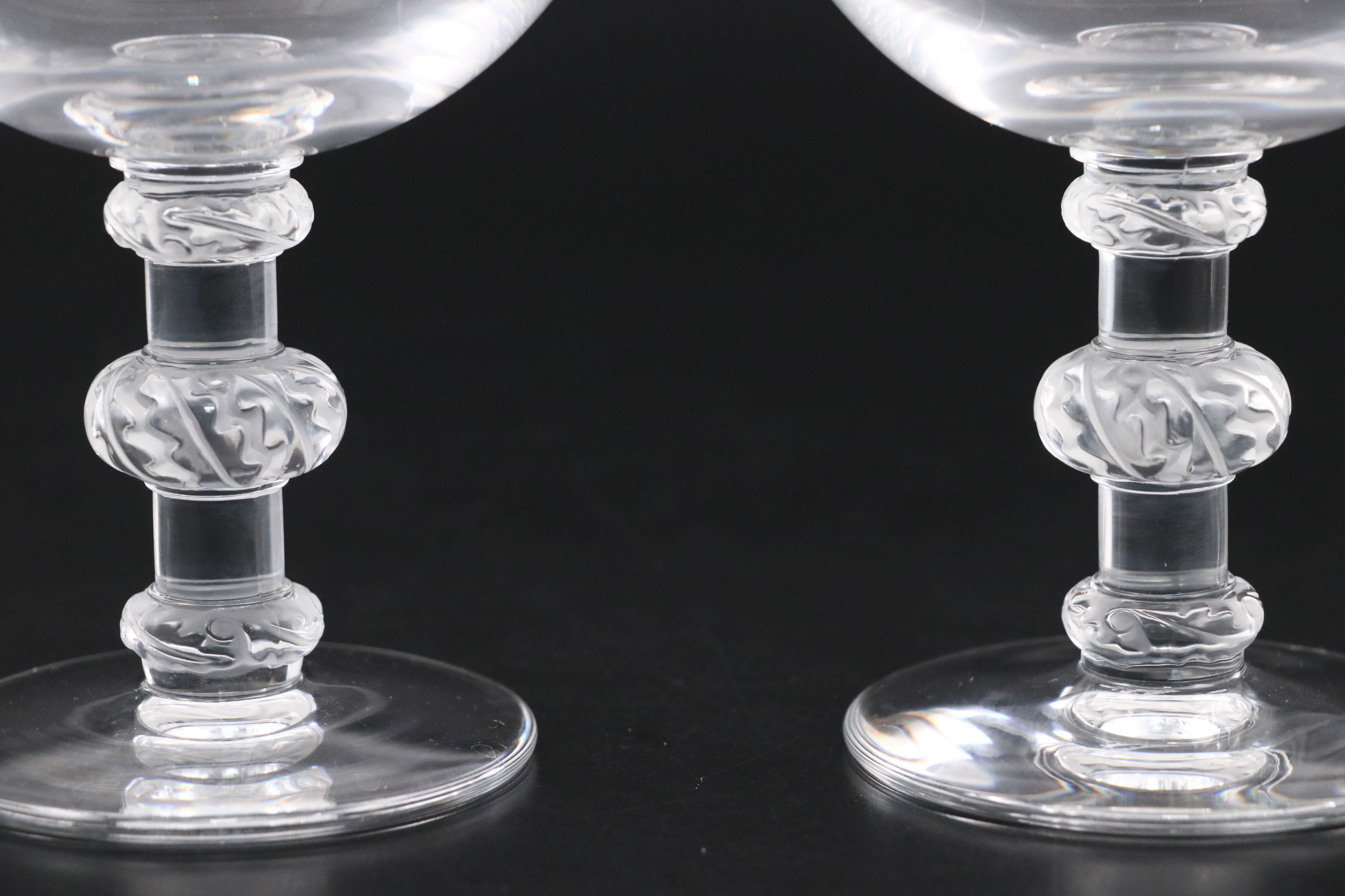 Lalique "Saint Hubert" Champagne / Tall Sherbet Glasses, Mid-20th Century