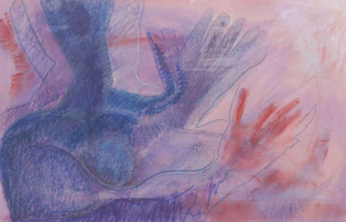 Robert Geno Centofanti Gestural Abstract Figure Pastel Drawing, 1986
