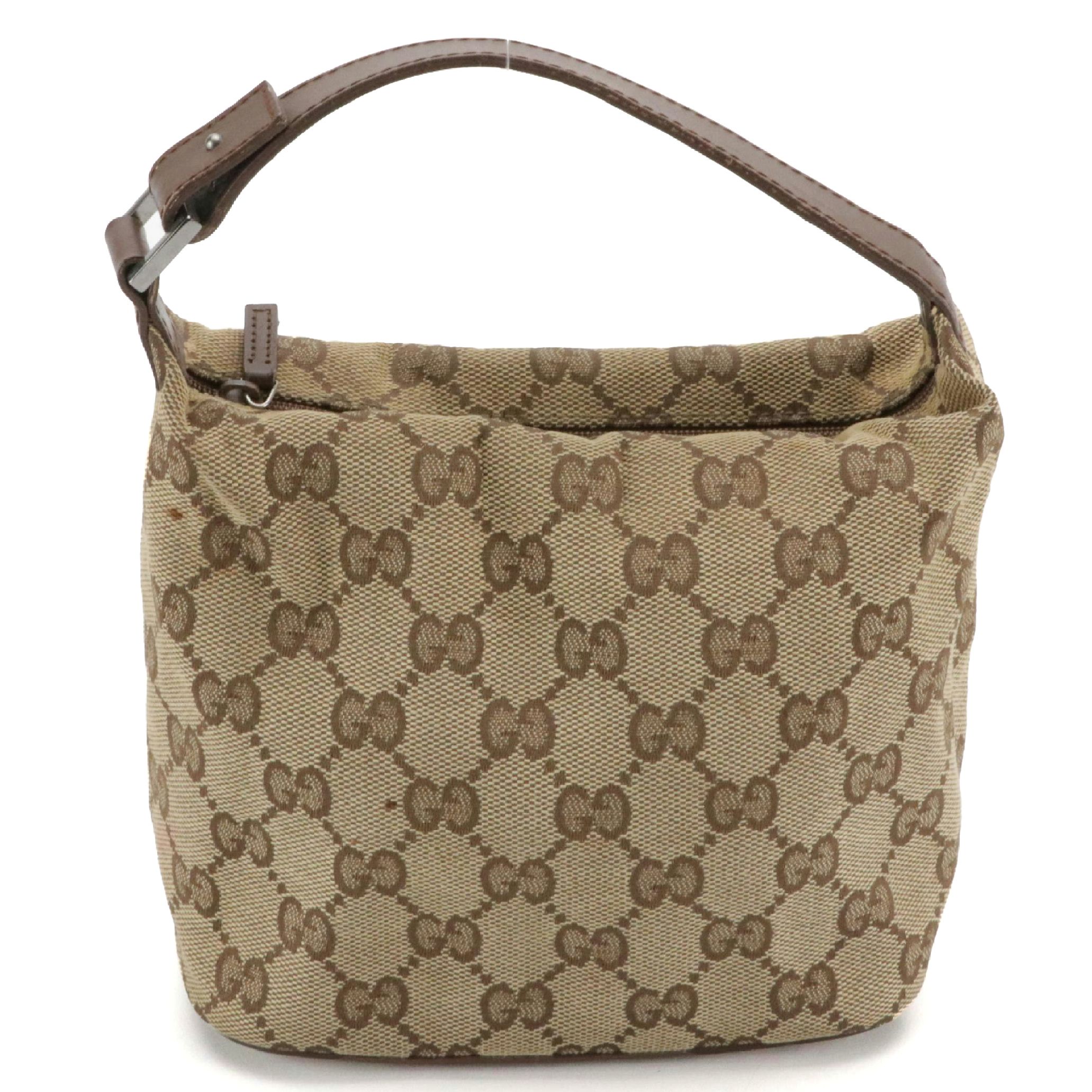 Gucci Mini Handbag in Beige GG Canvas and Brown Leather