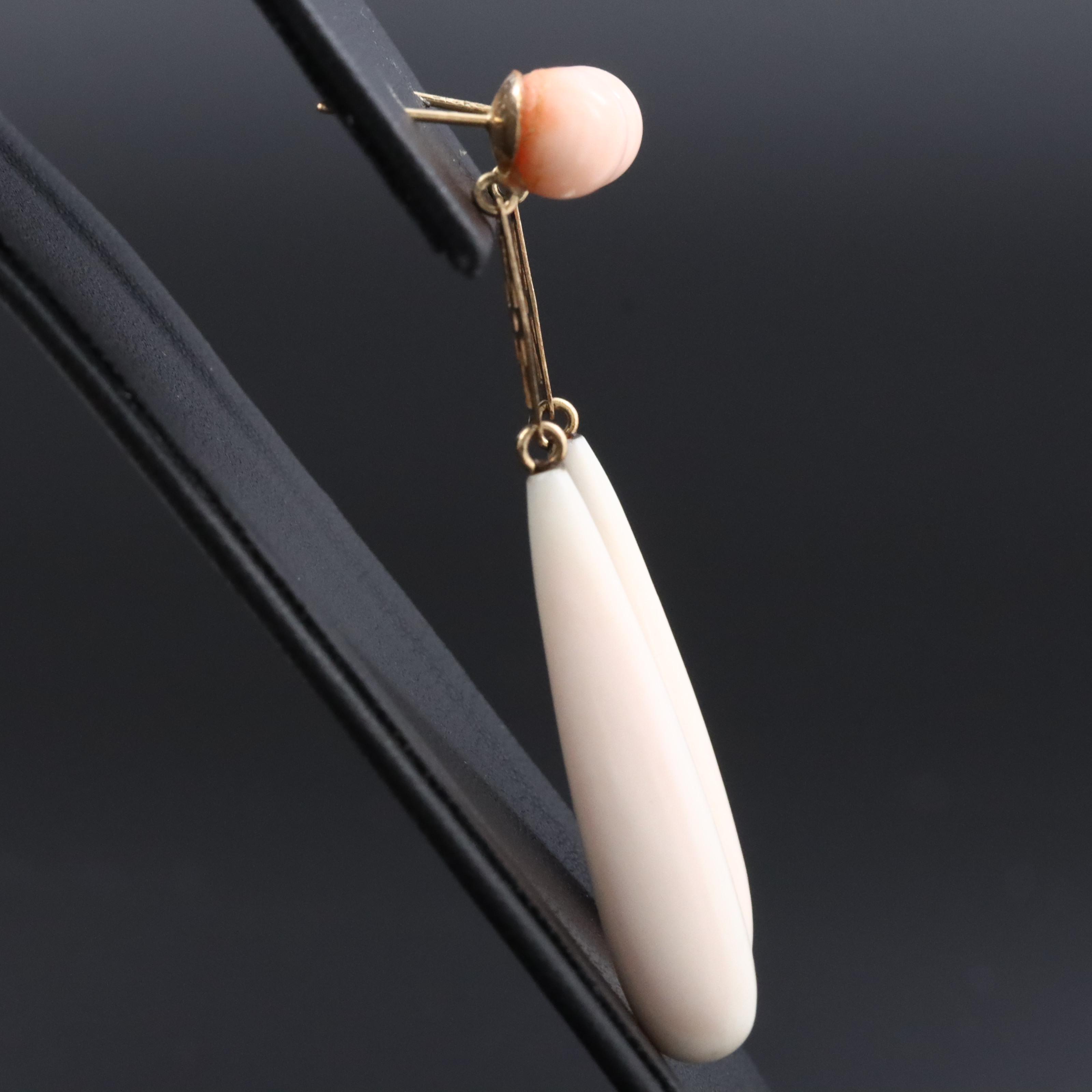 14K Coral Drop Earrings