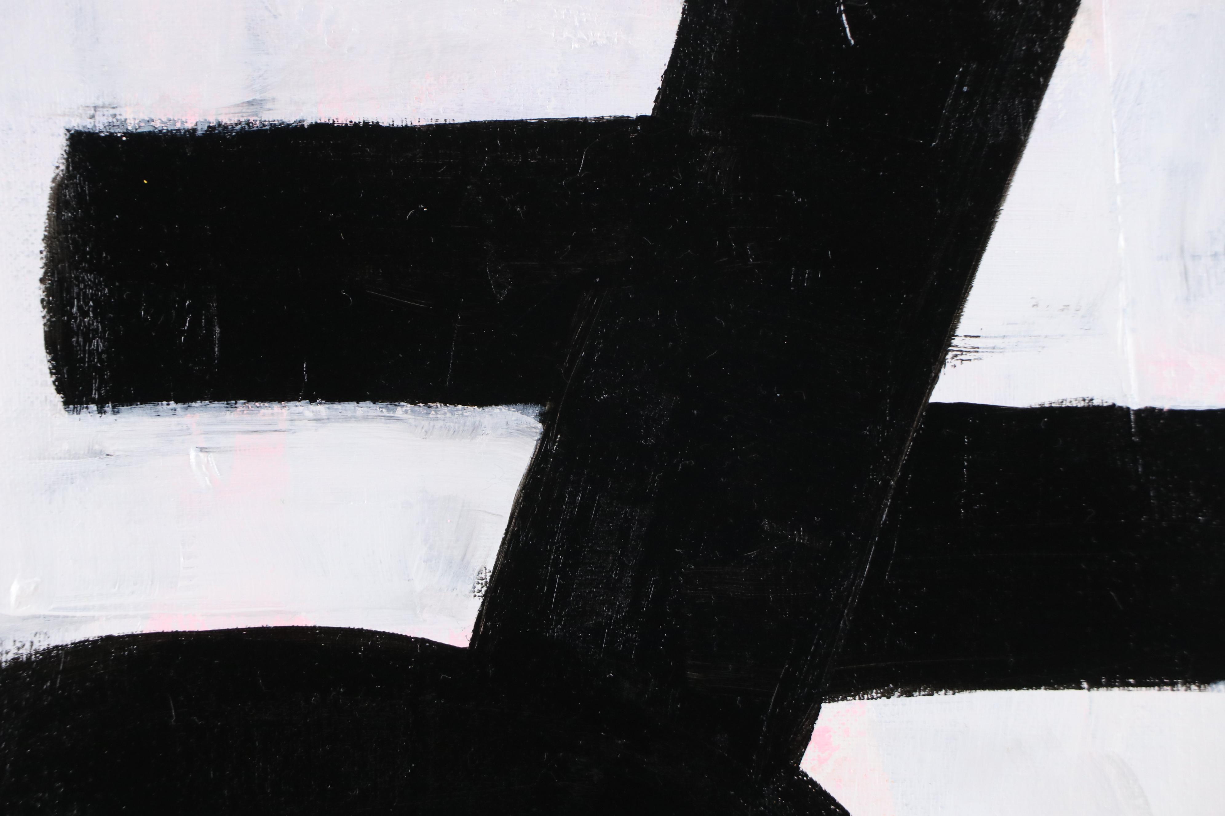 Milagros Pongo Abstract Mixed Media Painting "Black + White," 21st Century