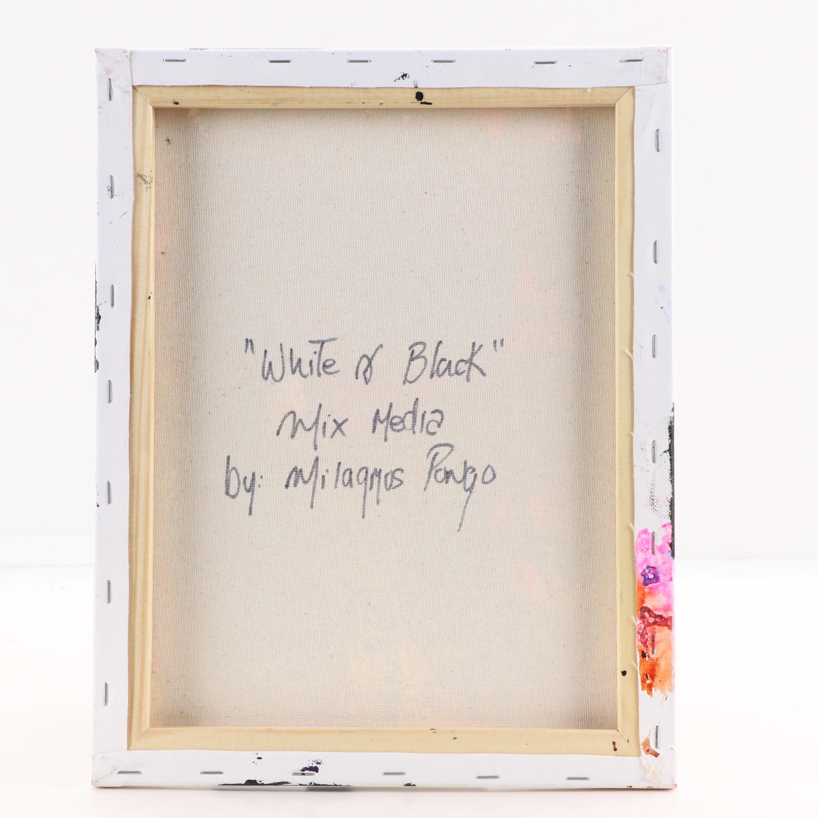 Milagros Pongo Abstract Mixed Media Painting "Black + White," 21st Century
