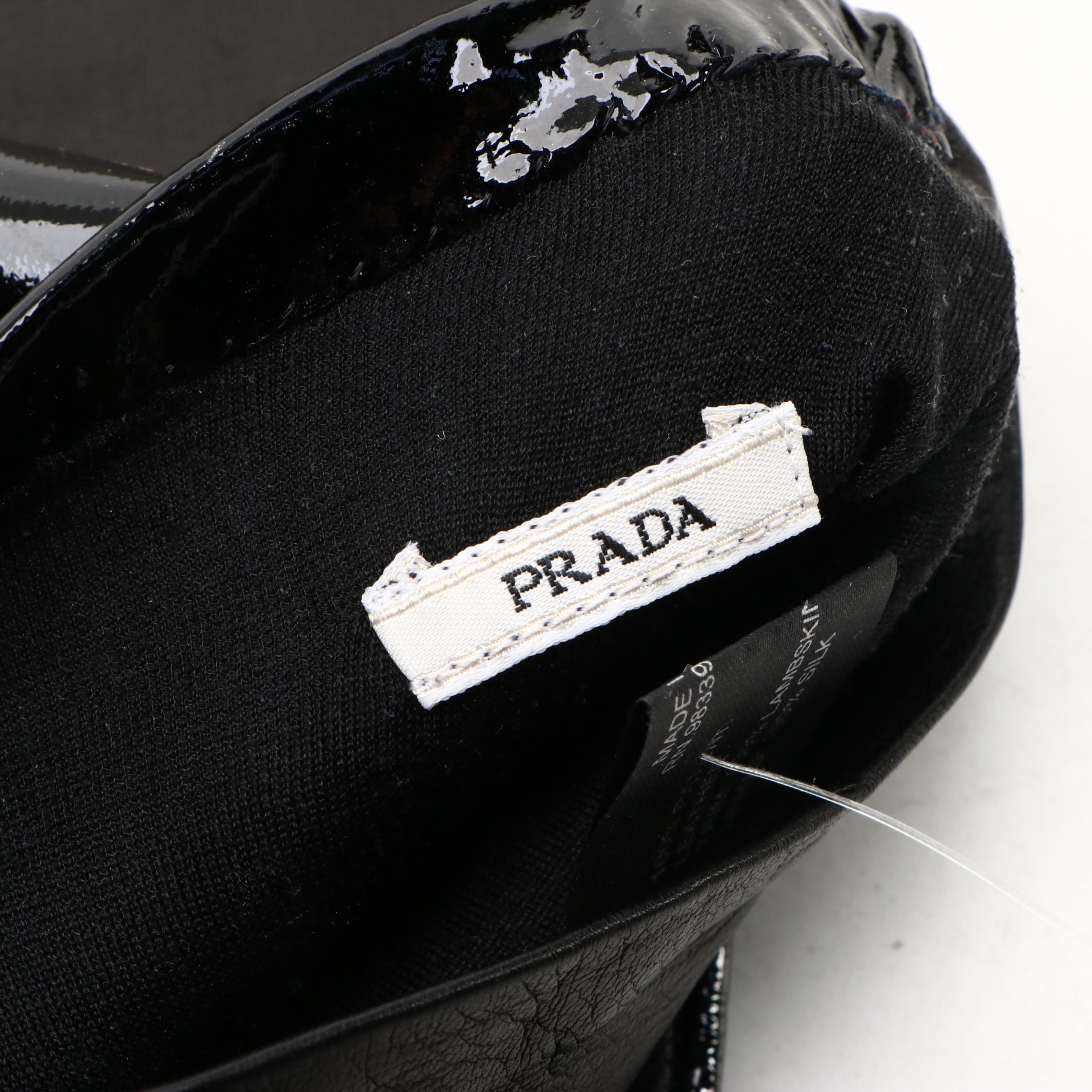 Prada Black Patent and Lambskin Leather Long Gloves