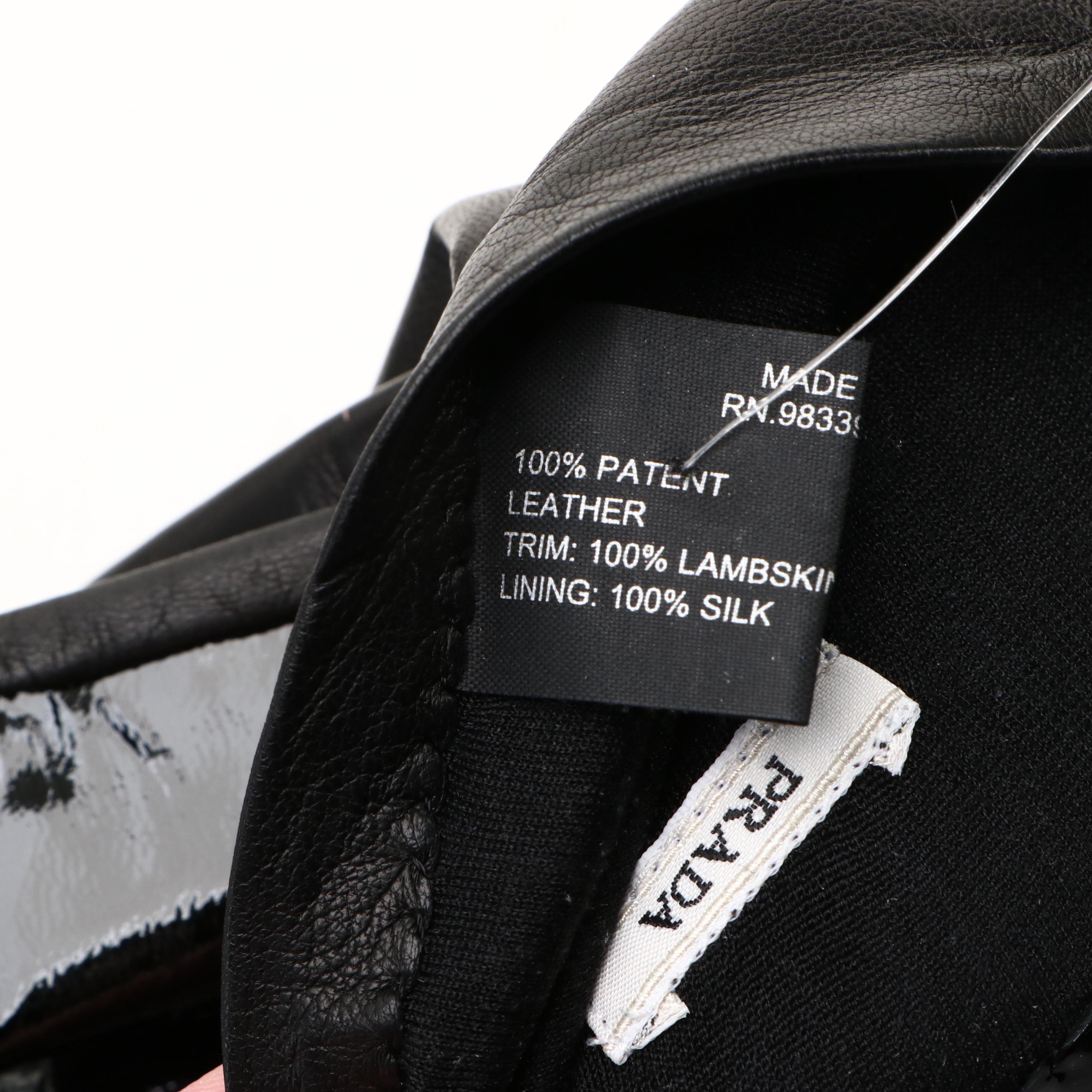 Prada Black Patent and Lambskin Leather Long Gloves