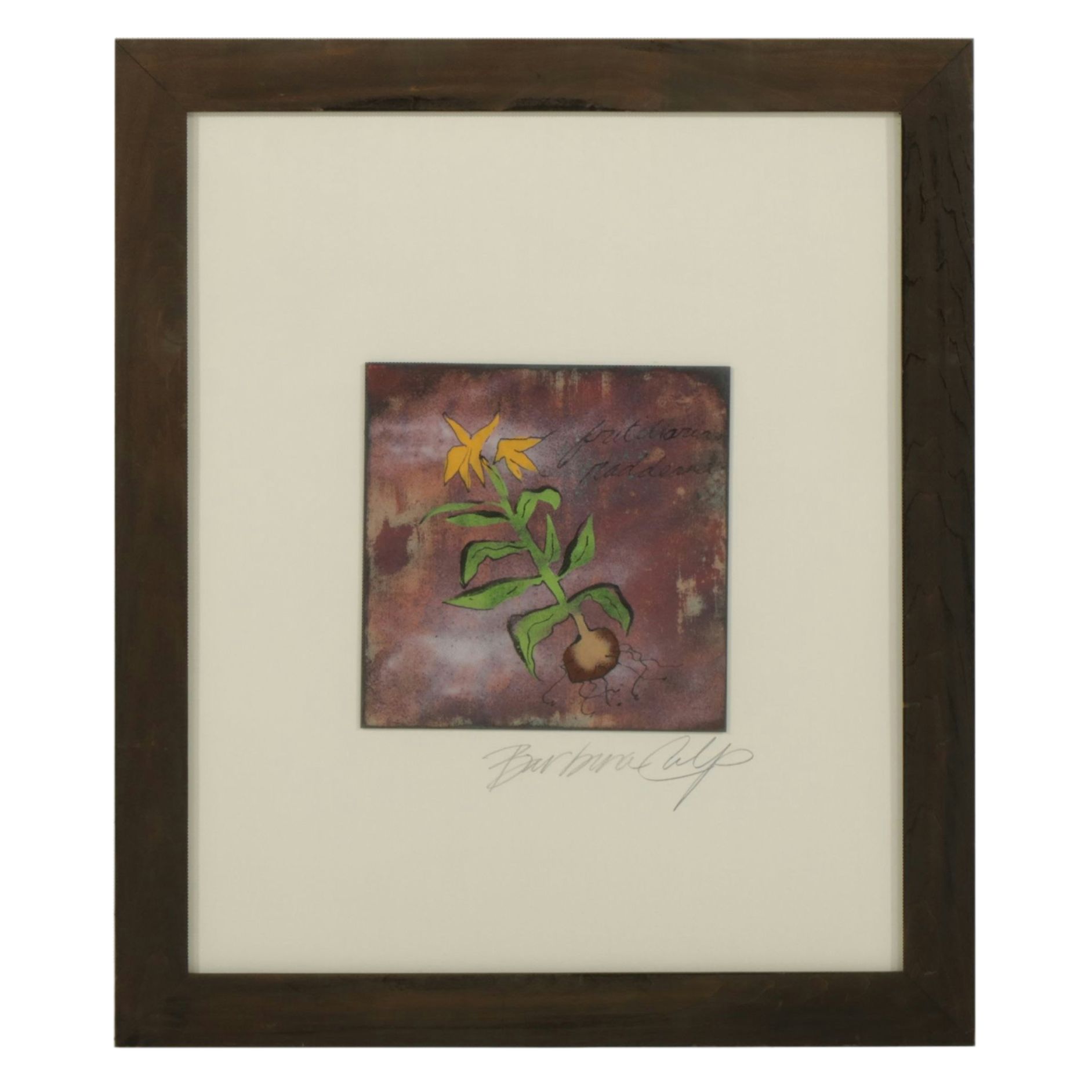 Barbara Culp Enamel on Metal Painting "Fritillaria Raddeana", Mid-20th Century