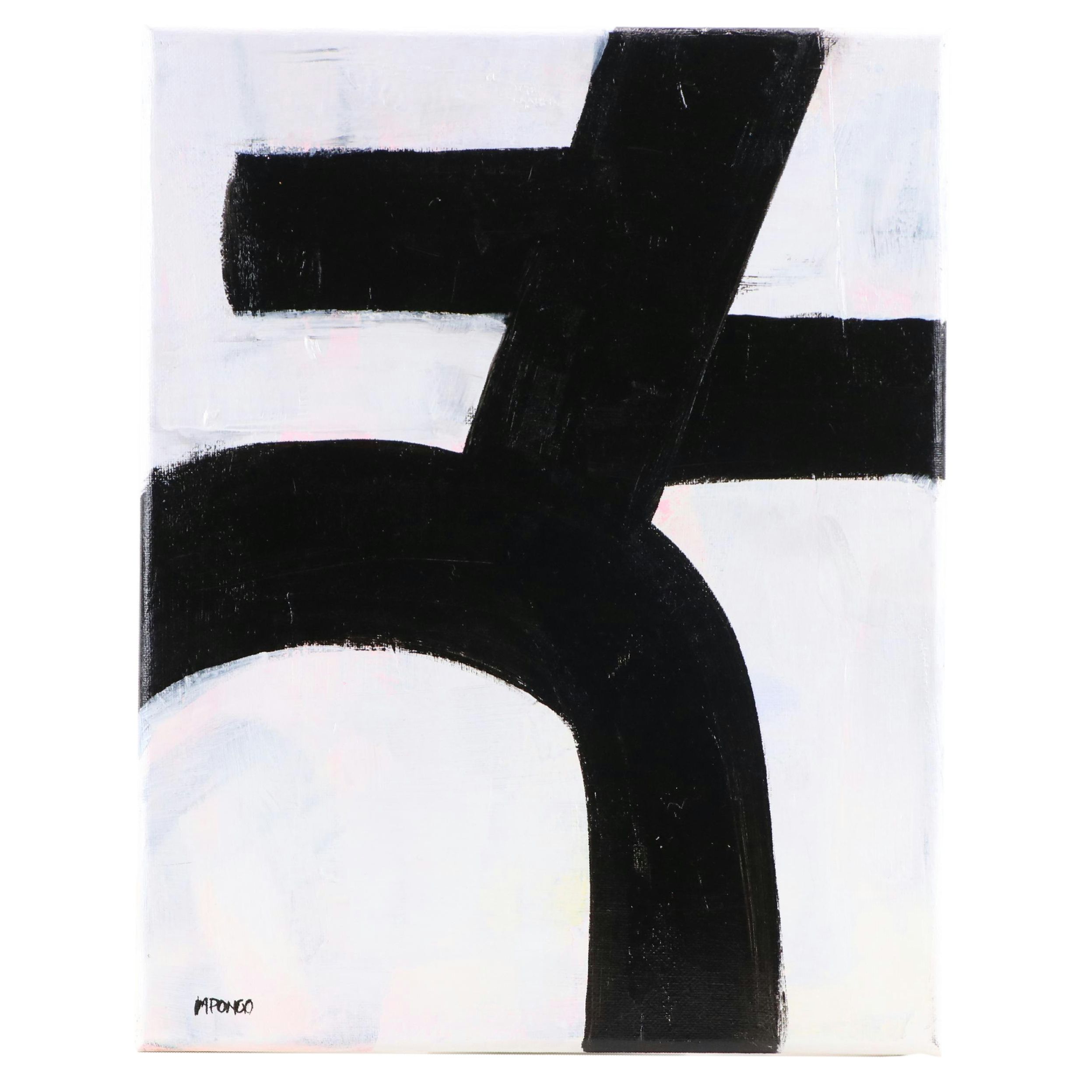 Milagros Pongo Abstract Mixed Media Painting "Black + White," 21st Century