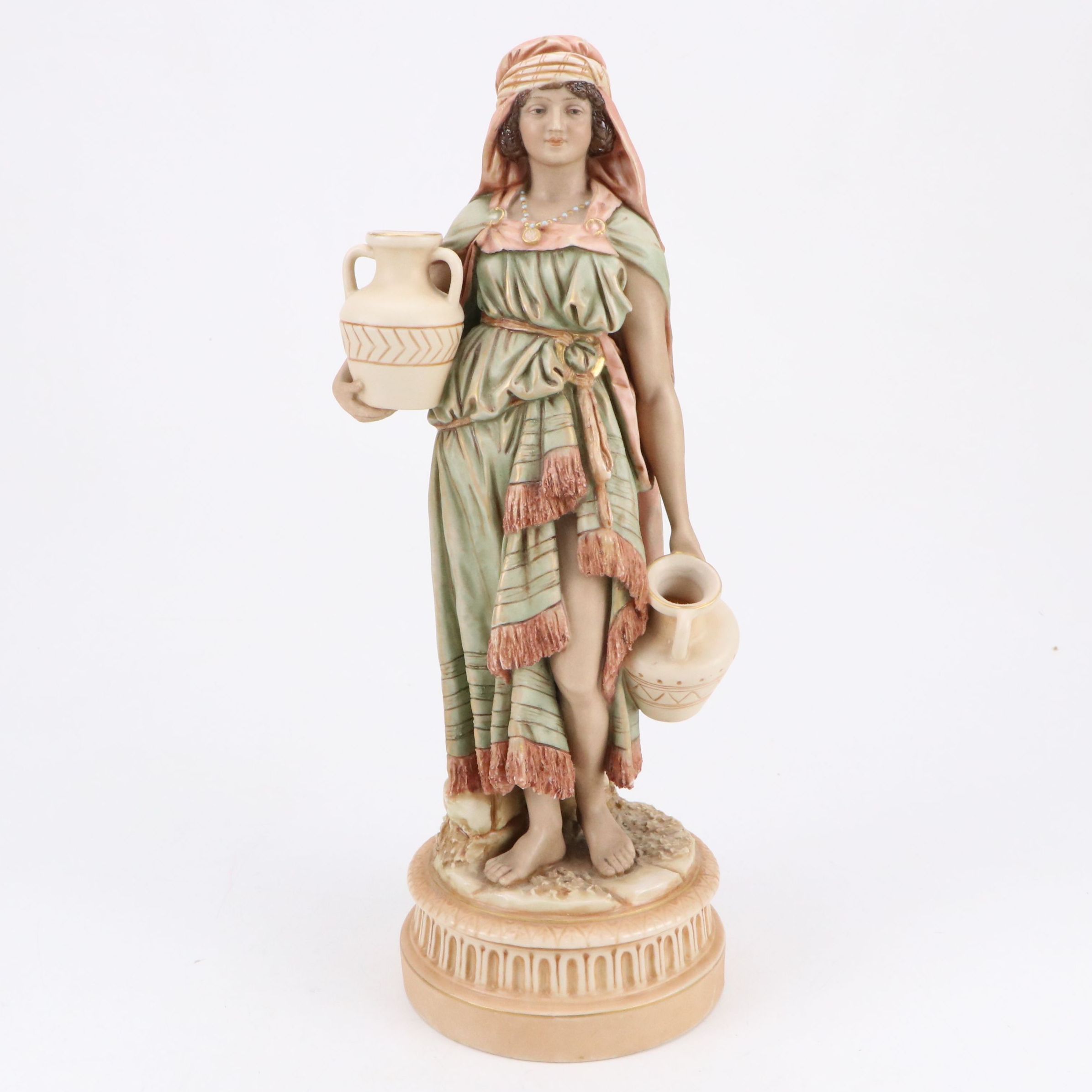 Royal Dux Bohemia Lady with Water Jugs Porcelain Figurine, 20th Century