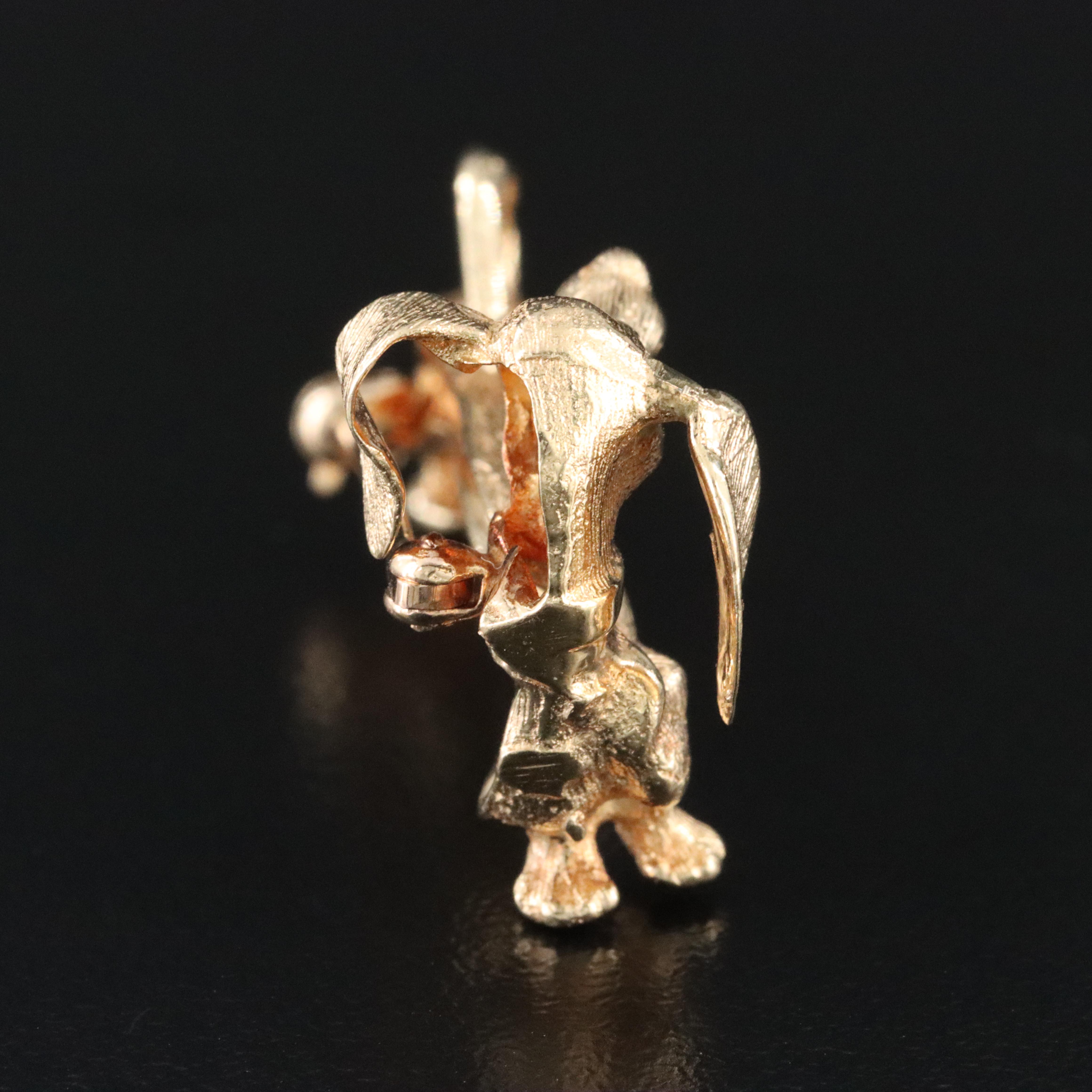 14K Dachshund Dog Brooch with Ruby Eye