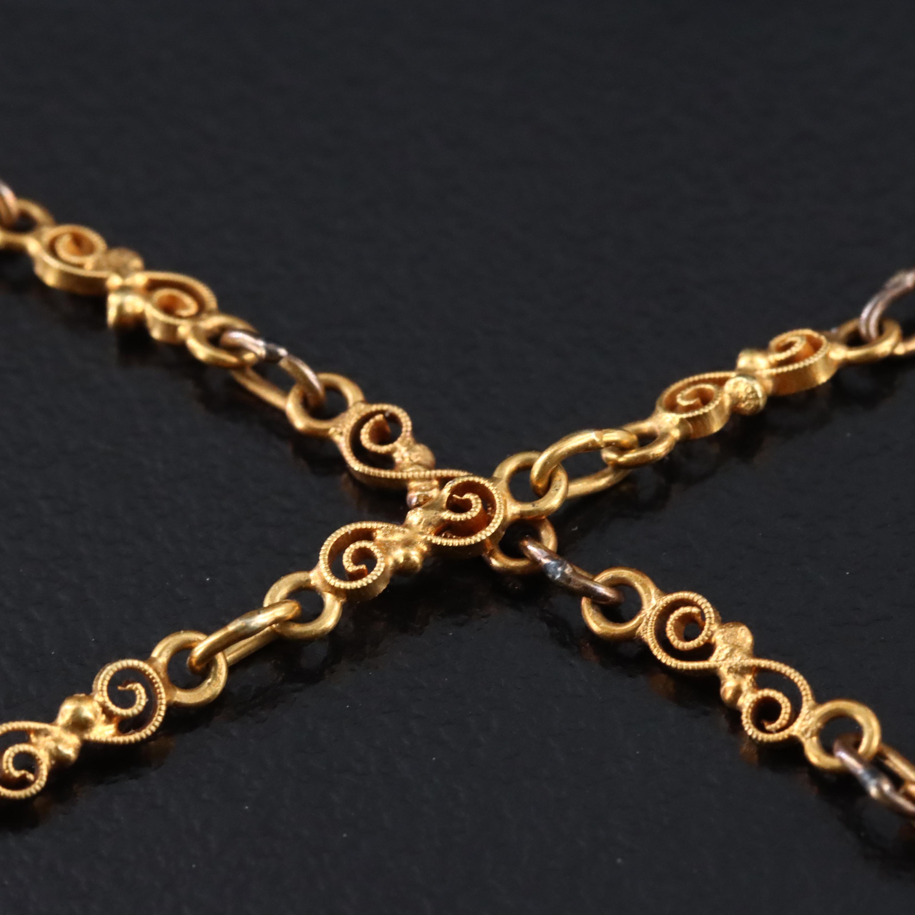 Victorian Etruscan Revival 18K and 14K Lapis Lazuli Cannetille Necklace