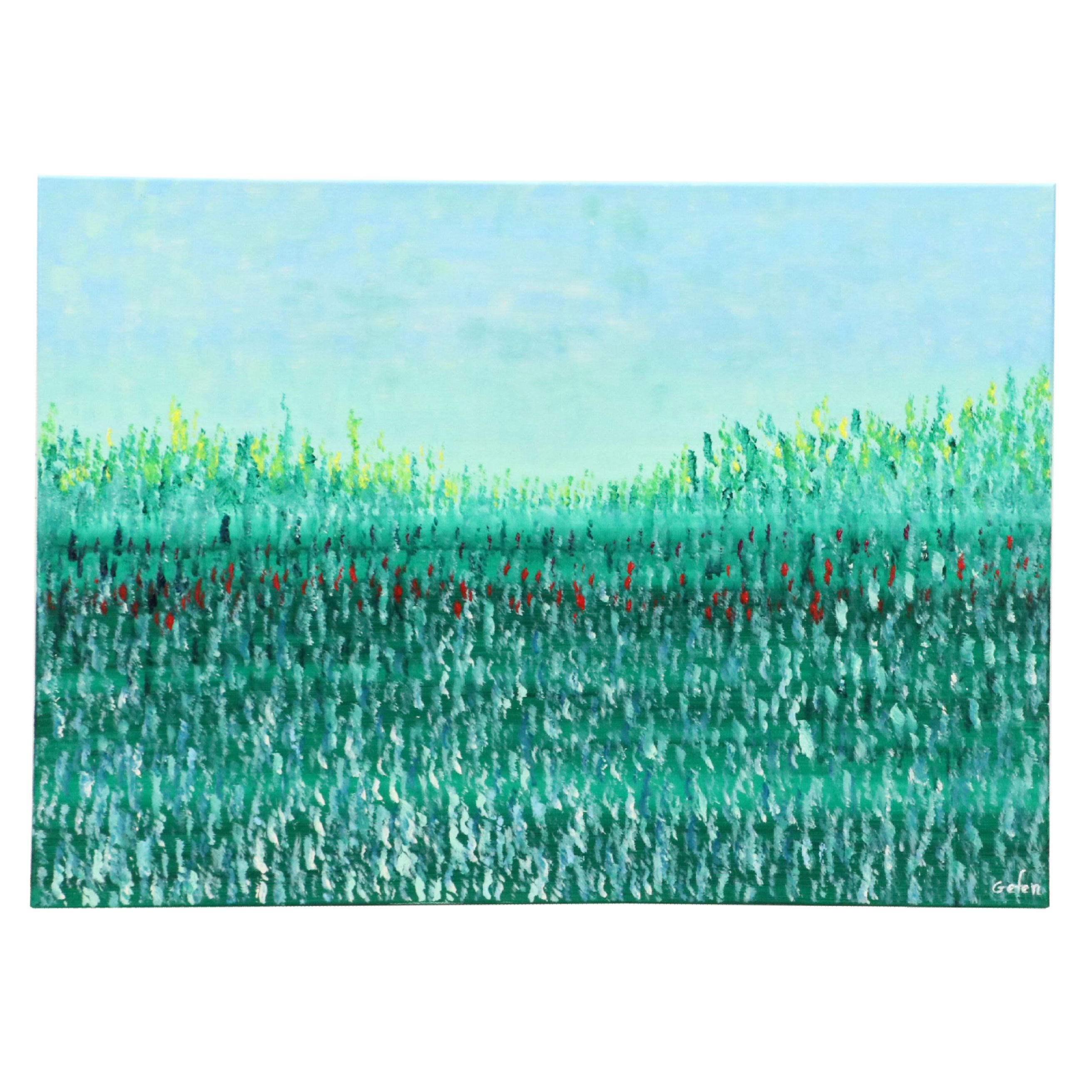 Saul Gefen Stylized Landscape Acrylic Painting, 2025