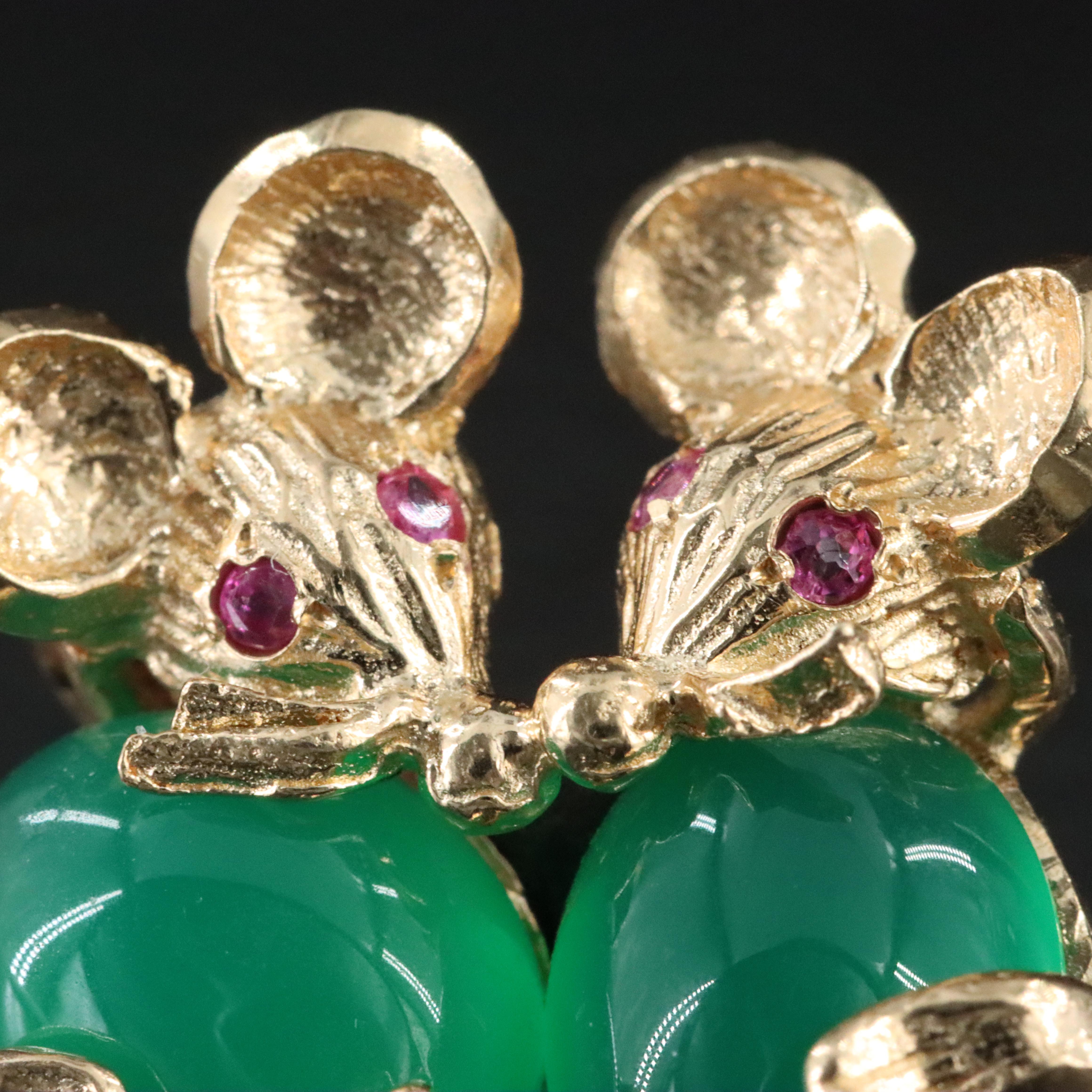 14K Chalcedony and Ruby Pair of Mice Brooch