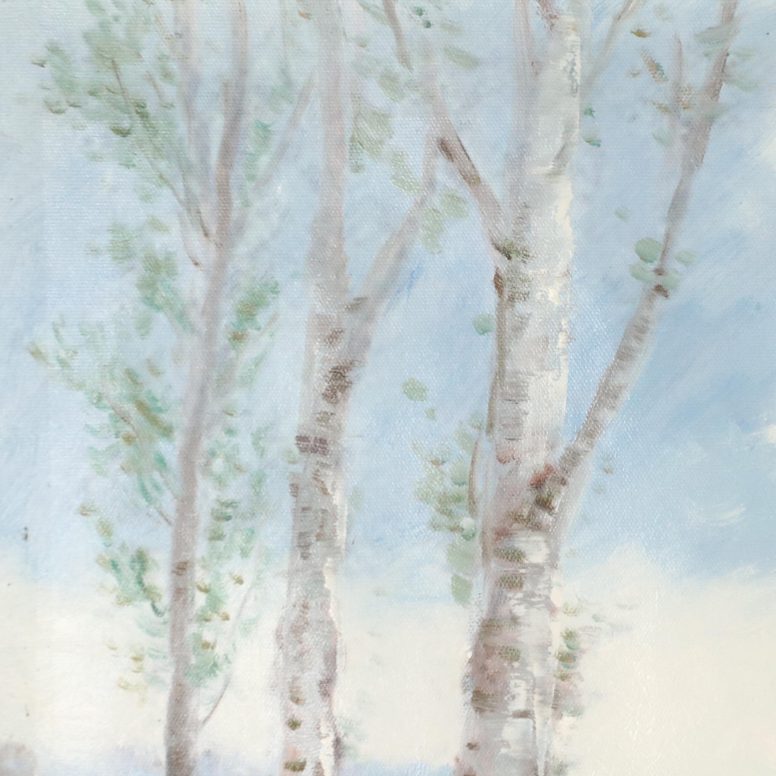 N. Ming Pond Landscape Oil Painting, 21st Century