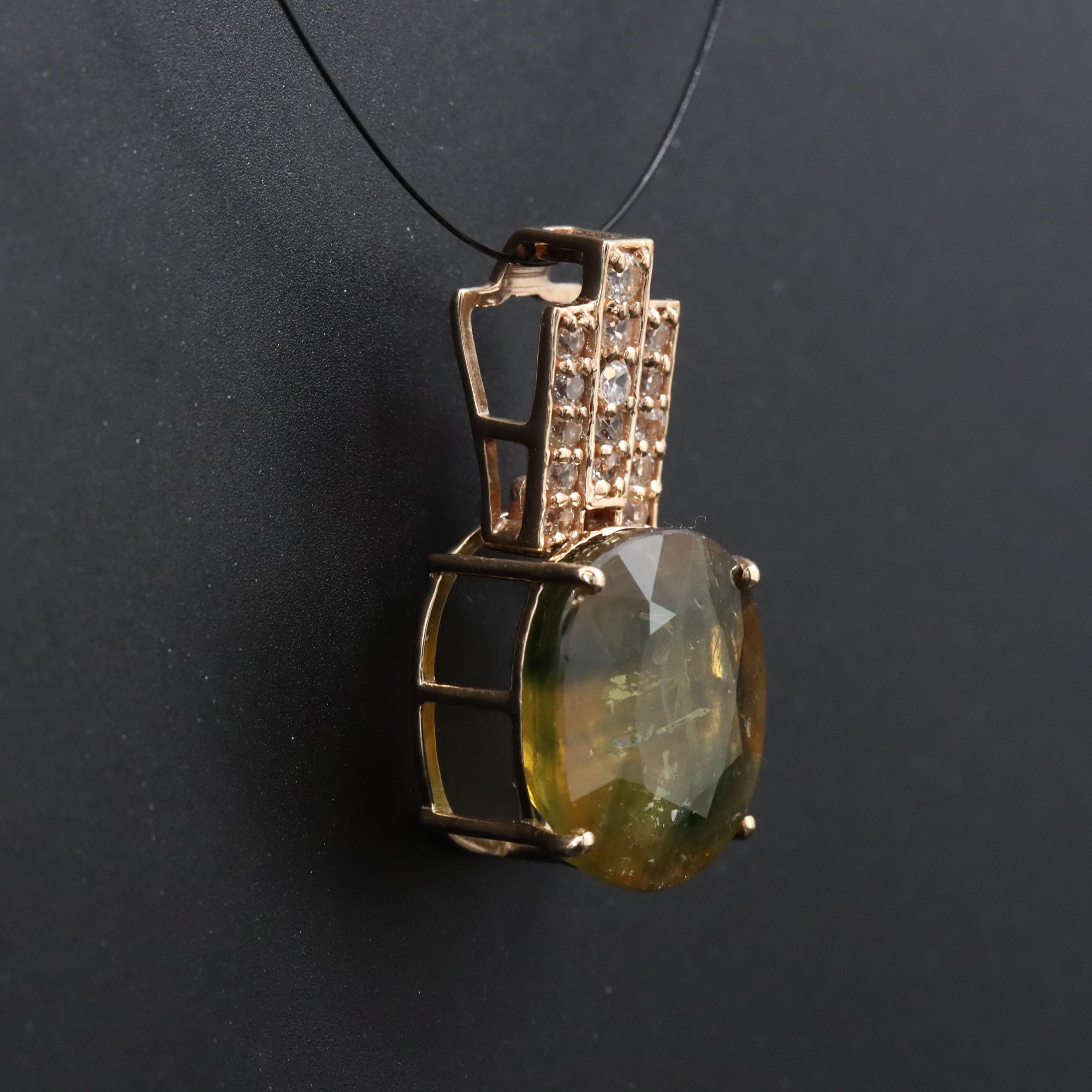 14K 3.79 CT Yellow Sapphire Pendant with White Sapphire Accents