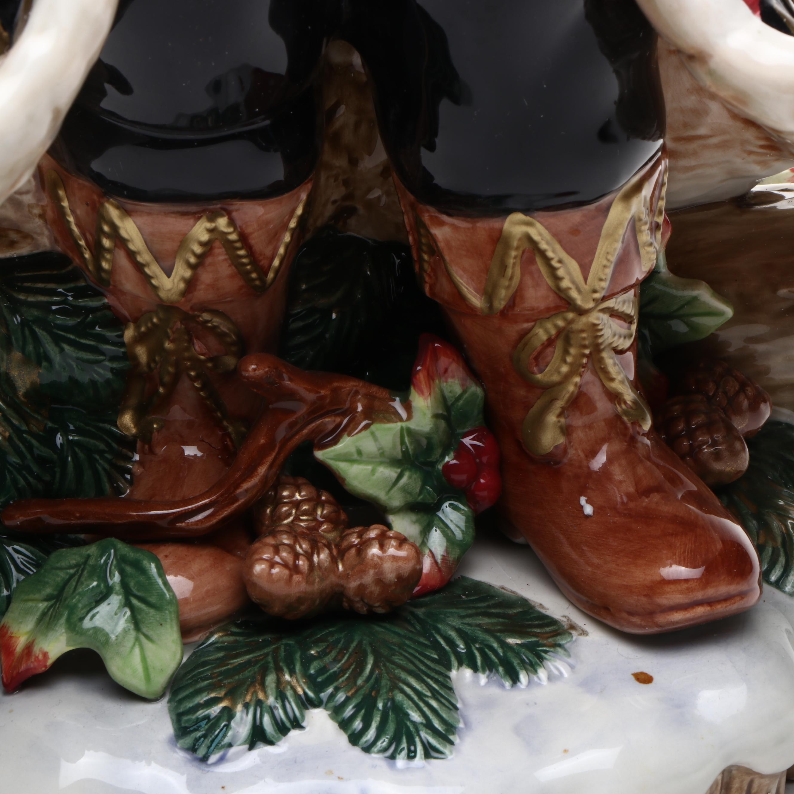 Fitz & Floyd "Christmas Lodge" Ceramic Centerpiece Santa with Gifts and Owl