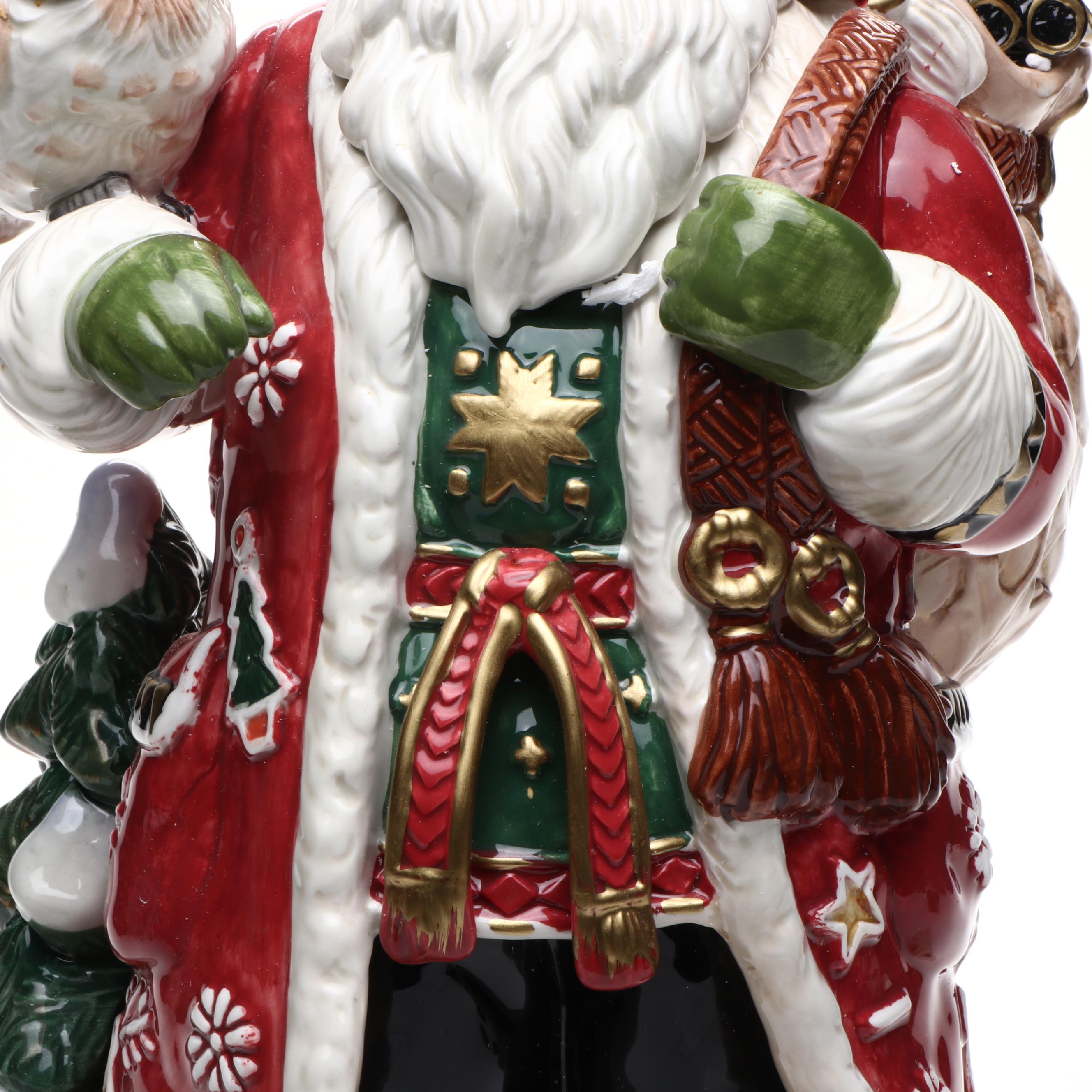 Fitz & Floyd "Christmas Lodge" Ceramic Centerpiece Santa with Gifts and Owl