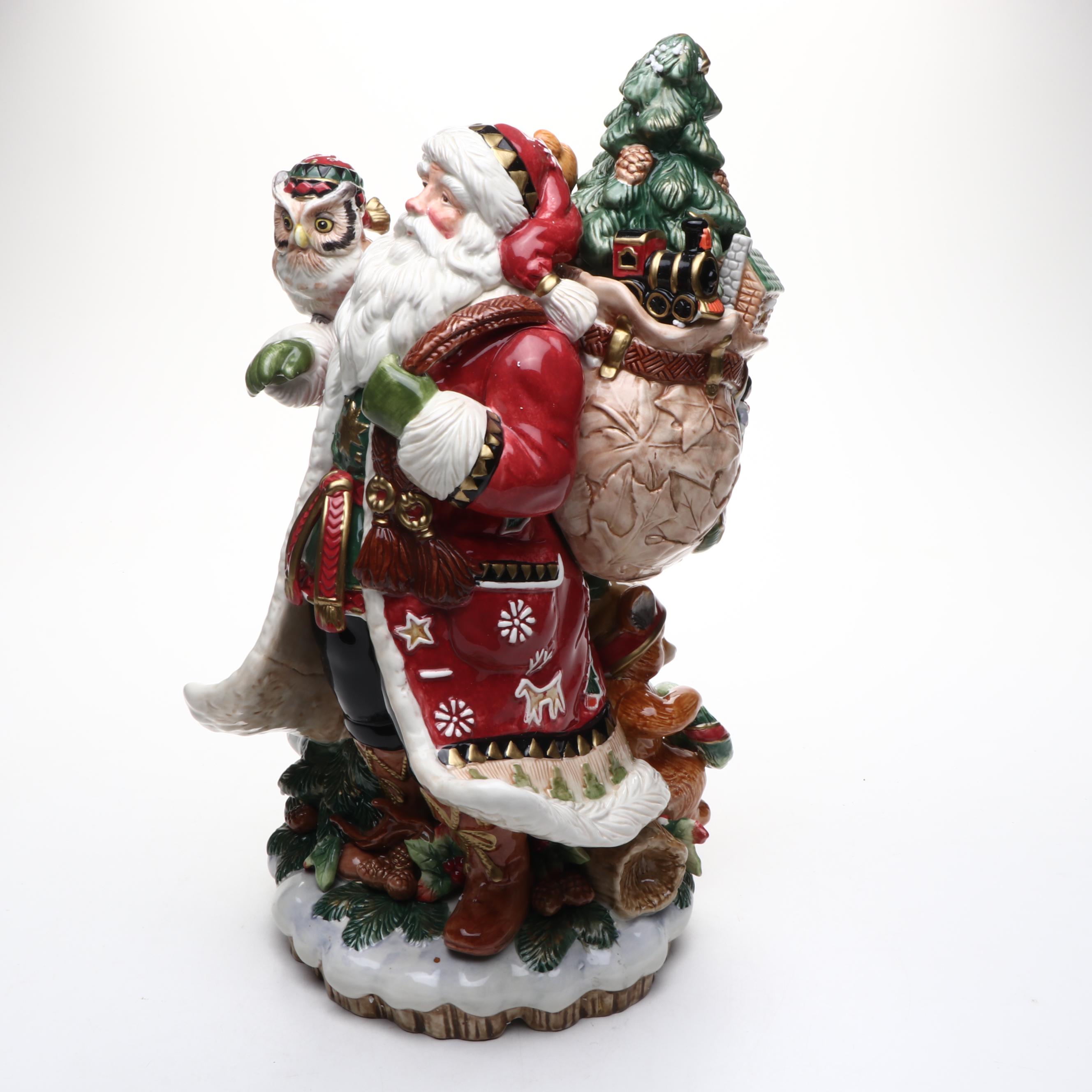 Fitz & Floyd "Christmas Lodge" Ceramic Centerpiece Santa with Gifts and Owl
