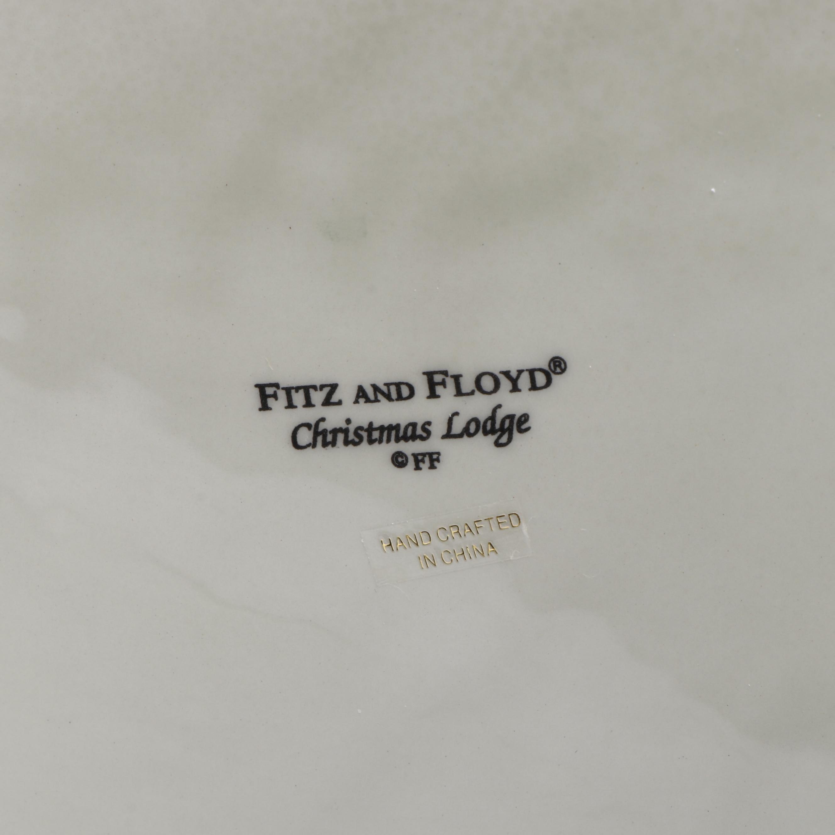 Fitz & Floyd "Christmas Lodge" Ceramic Centerpiece Santa with Gifts and Owl