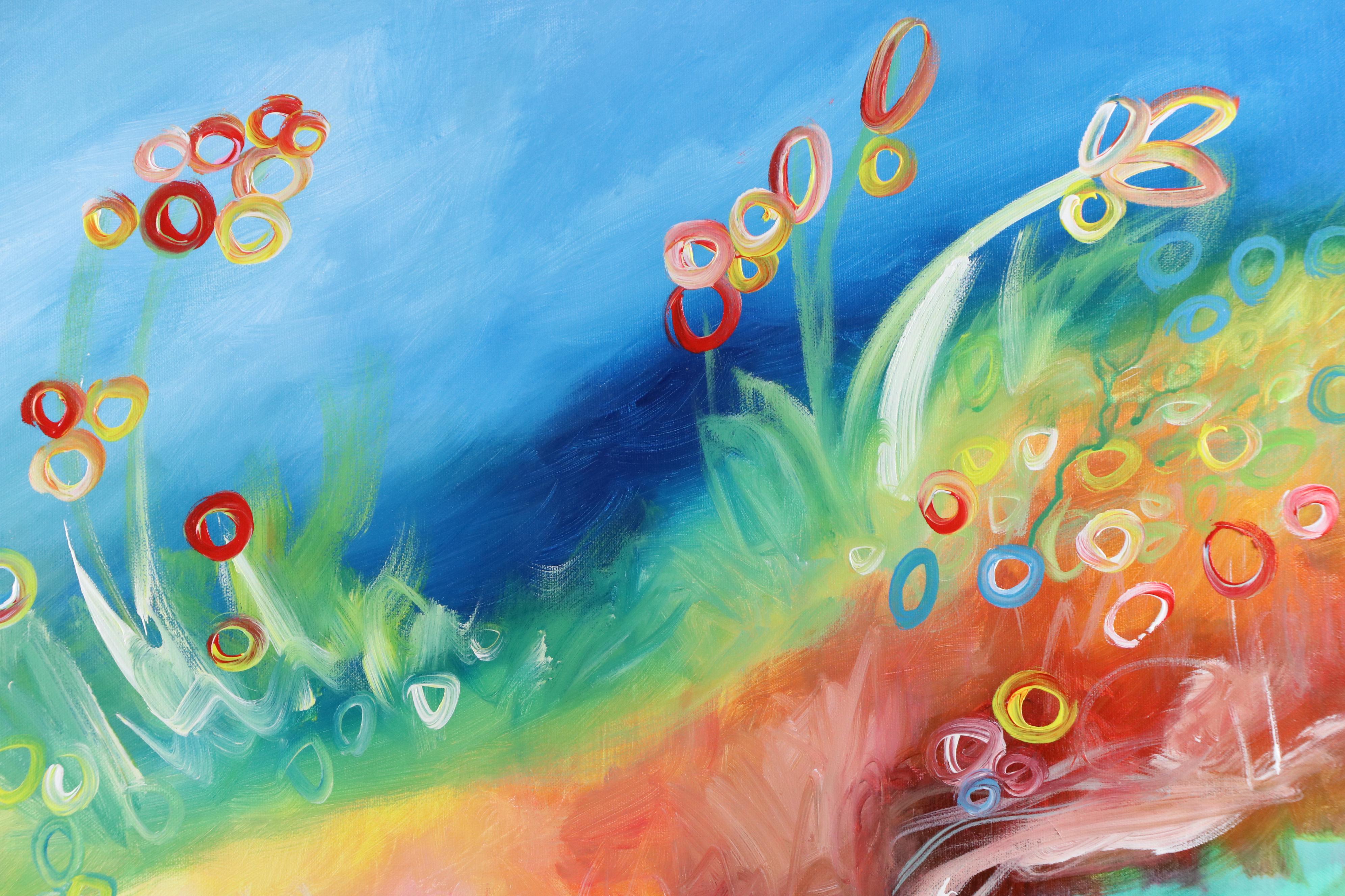 Saul Gefen Stylized Floral Landscape Acrylic Painting, 2025