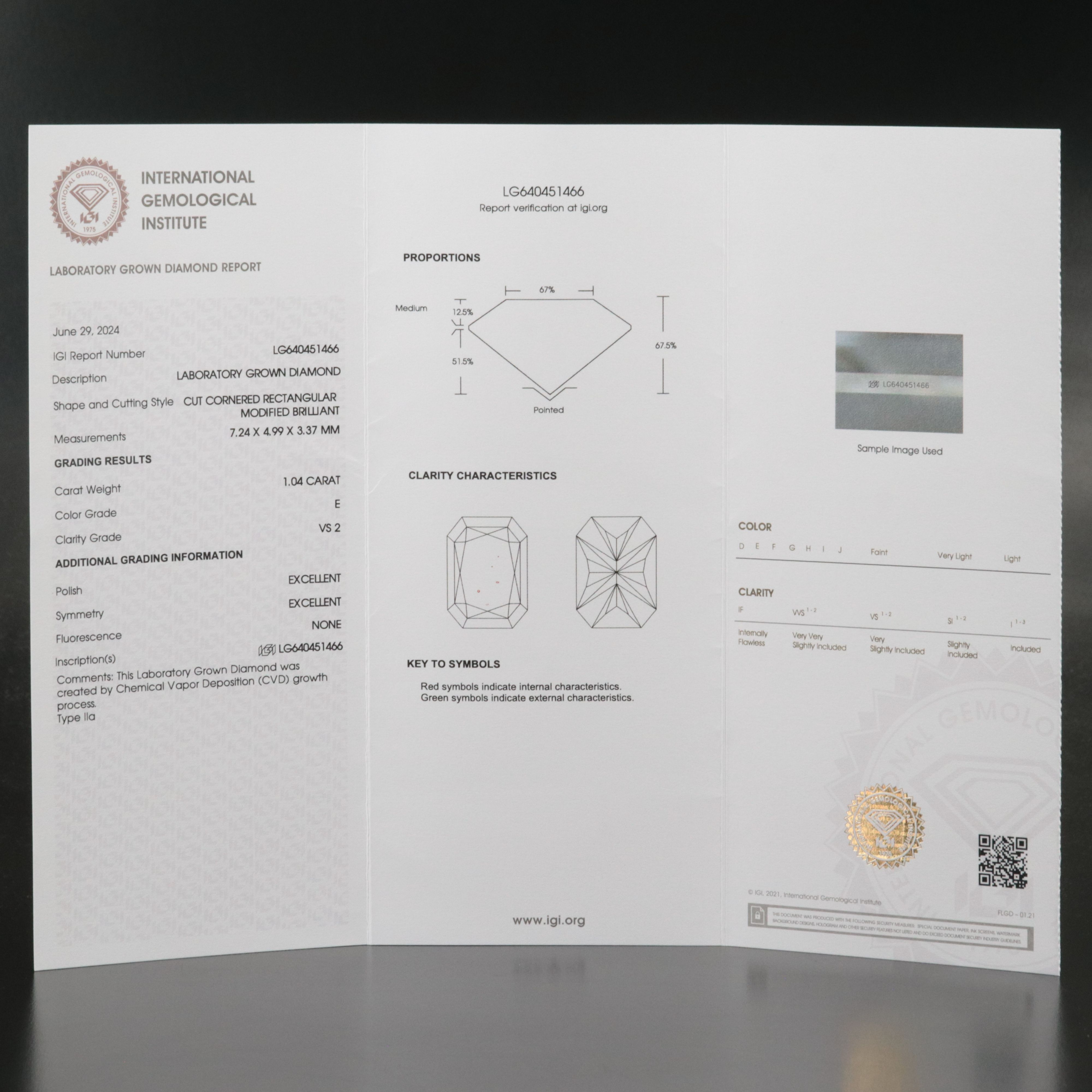 Loose 1.04 CT Lab Grown Diamond with IGI Report