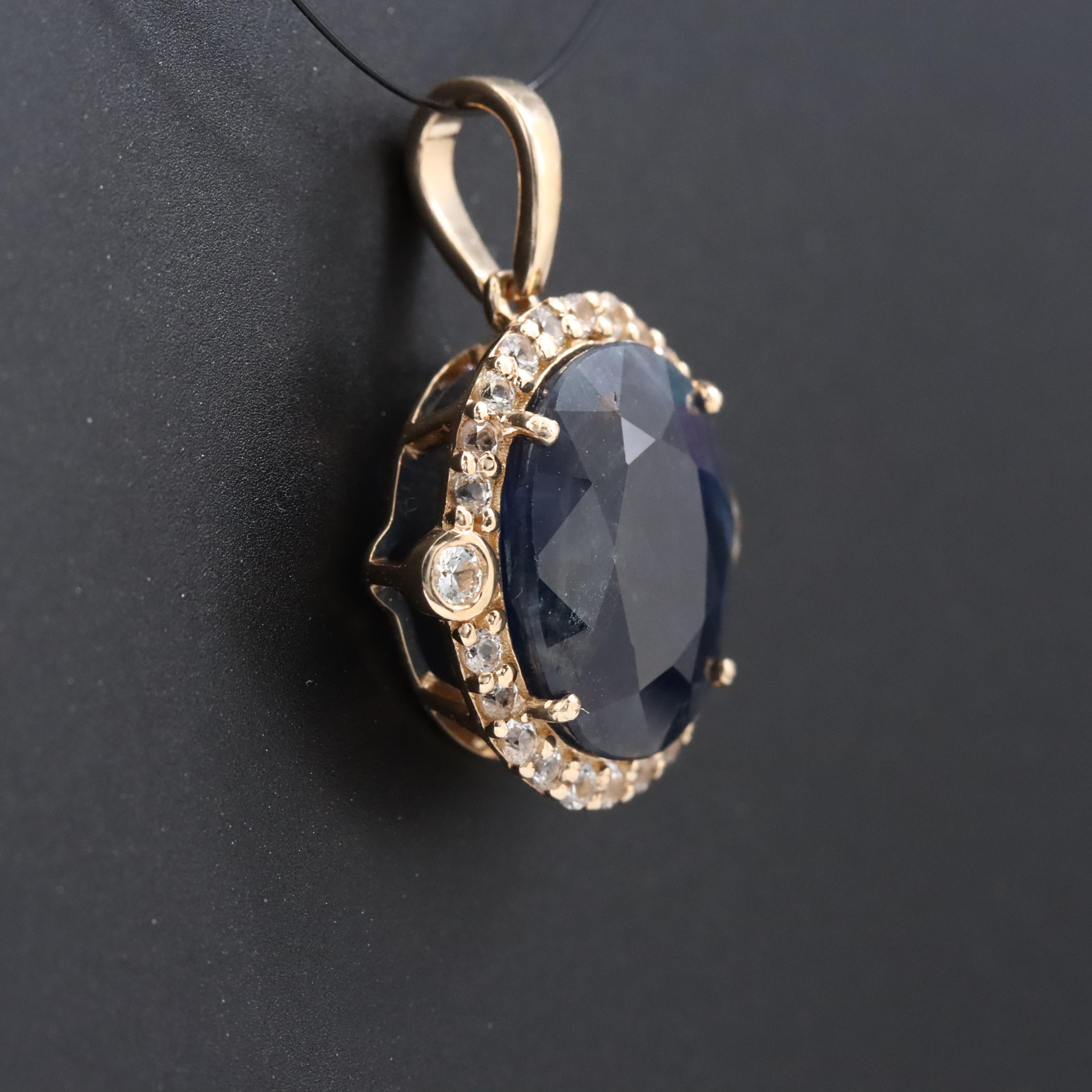 14K 4.68 CT Sapphire Pendant with White Sapphire Accents