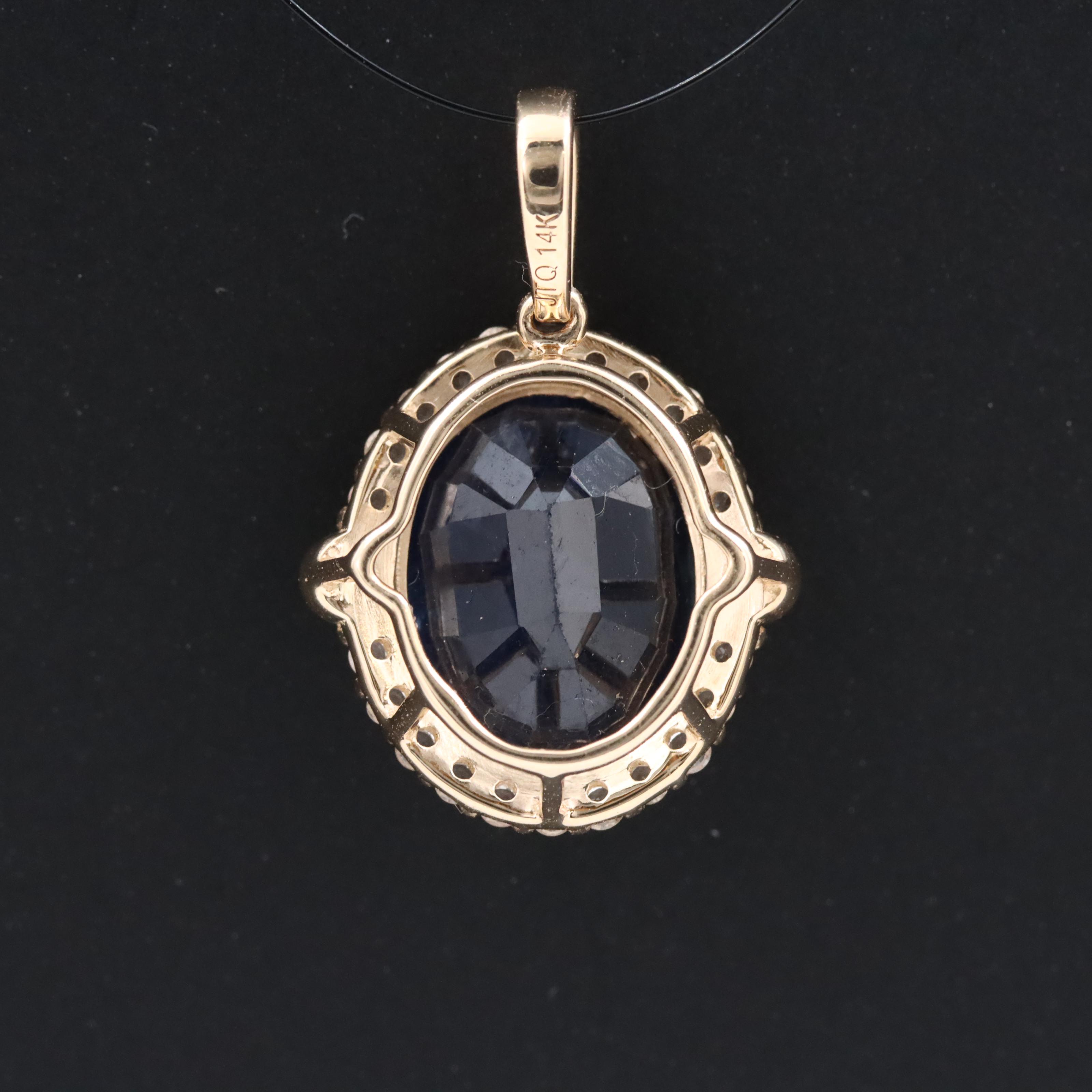 14K 4.68 CT Sapphire Pendant with White Sapphire Accents