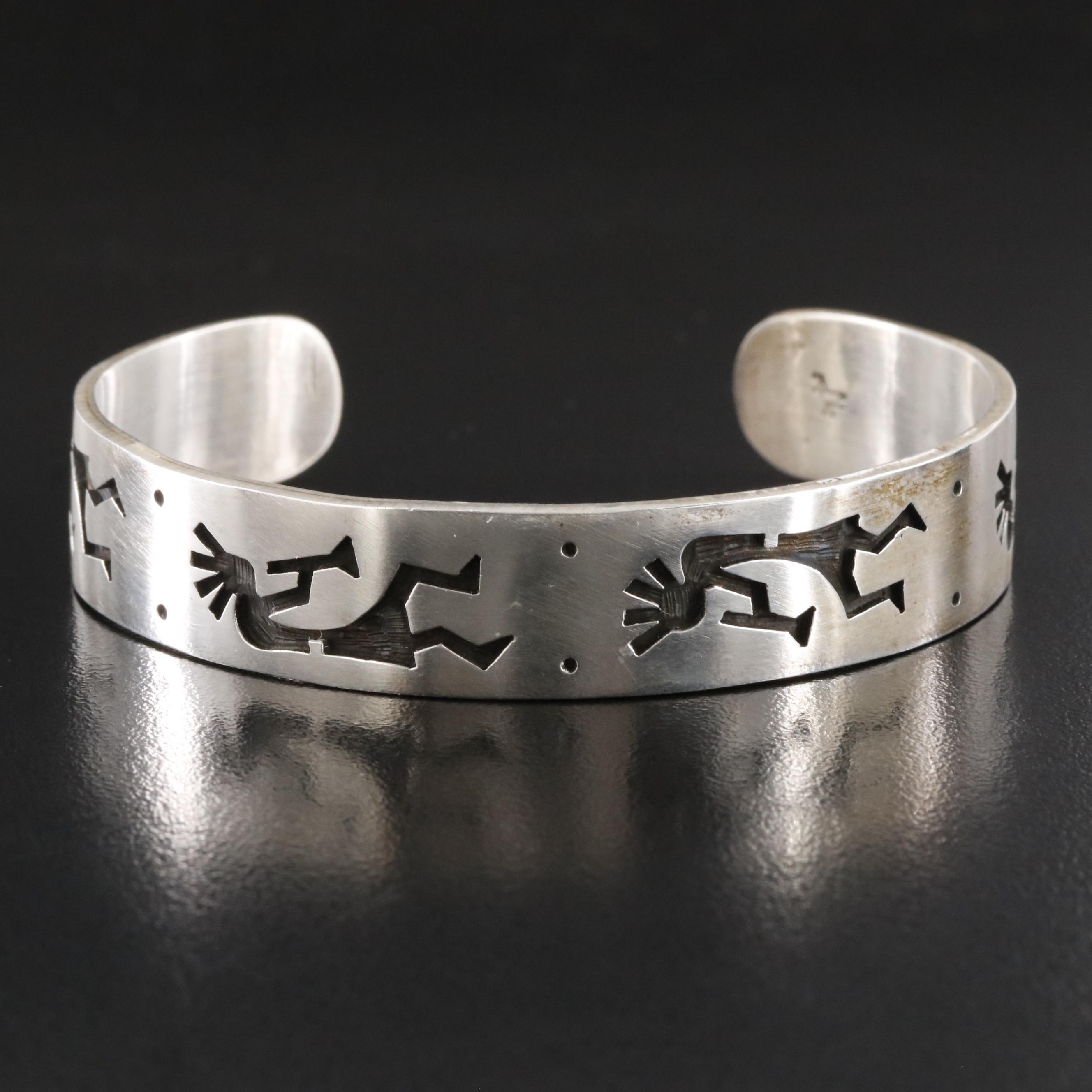 Robert Honyaktewa Hopi Sterling Kokopelli Overlay Cuff