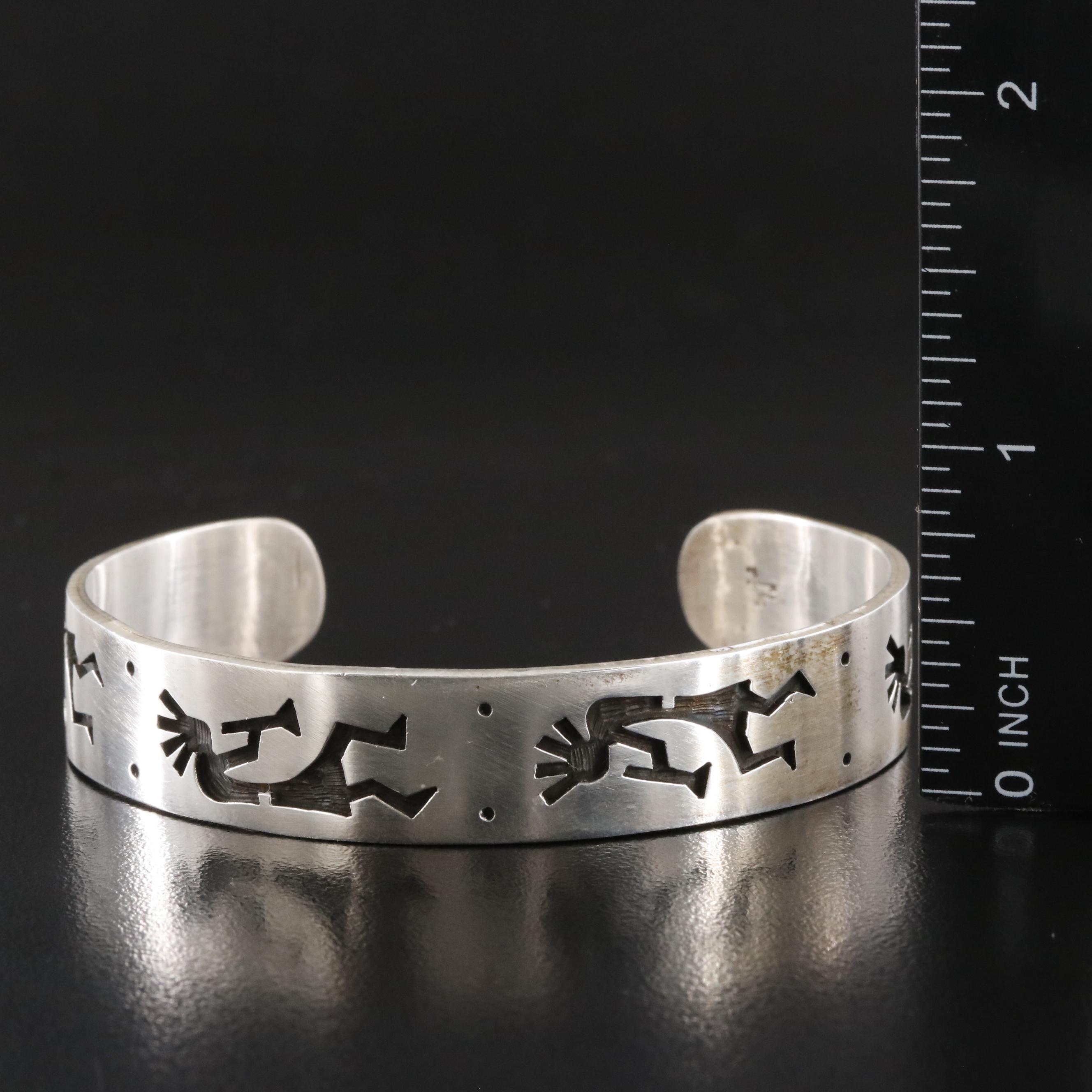 Robert Honyaktewa Hopi Sterling Kokopelli Overlay Cuff